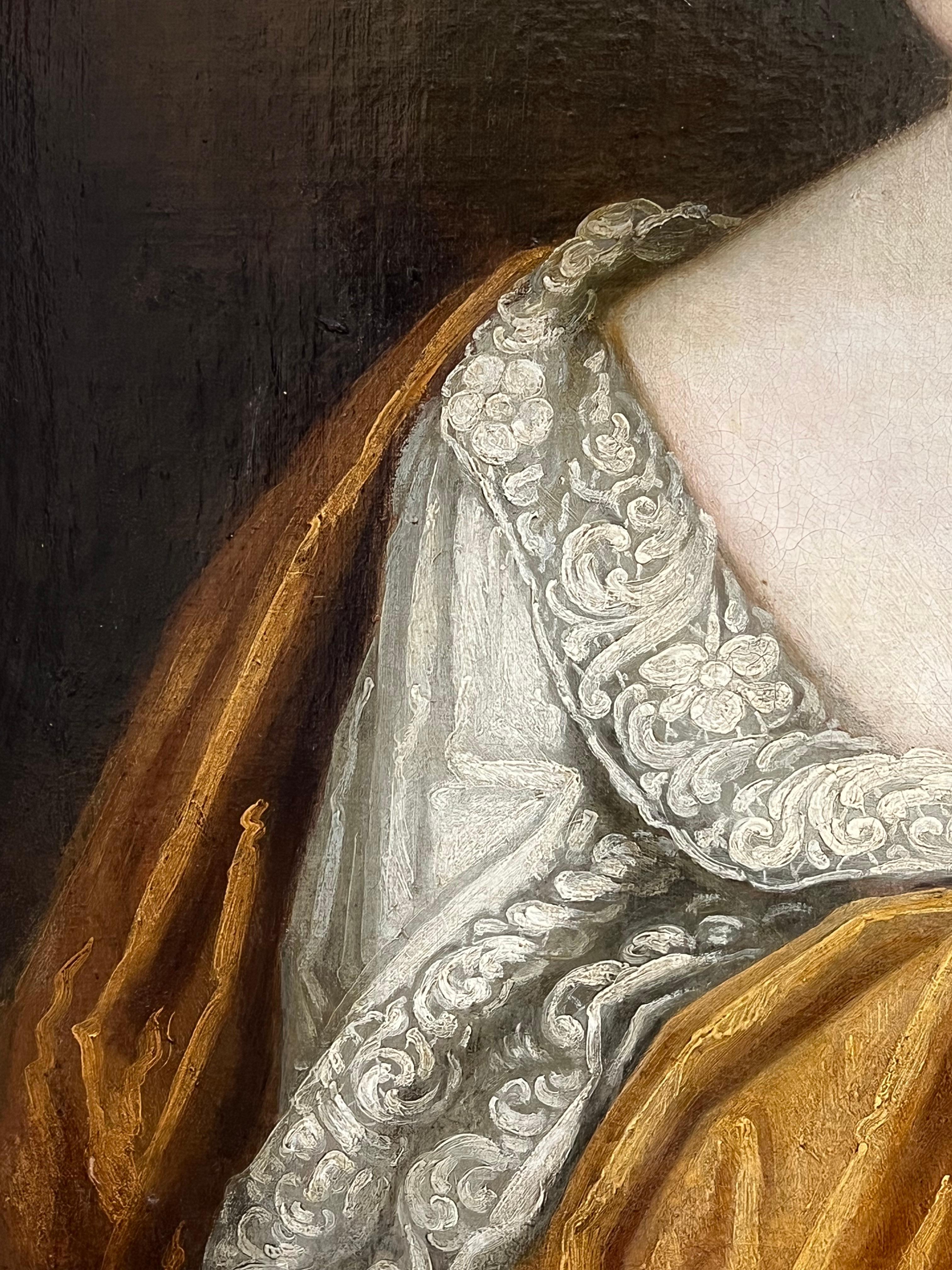 Ritratto di Louise de Kerouaille, Duchessa di Portsmouth
Cerchio di Sir Peter Lely (olandese/britannico 1618-1680)
dipinto a olio su tela, incorniciato in una cornice in legno dorato antico molto decorata. 
incorniciato: 42 x 37 pollici
tela: 30 x