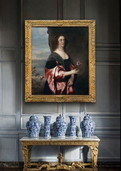 Portrait of a Lady, in Black Dress with Red Satin Sleeves and Pearls c.1660-1680