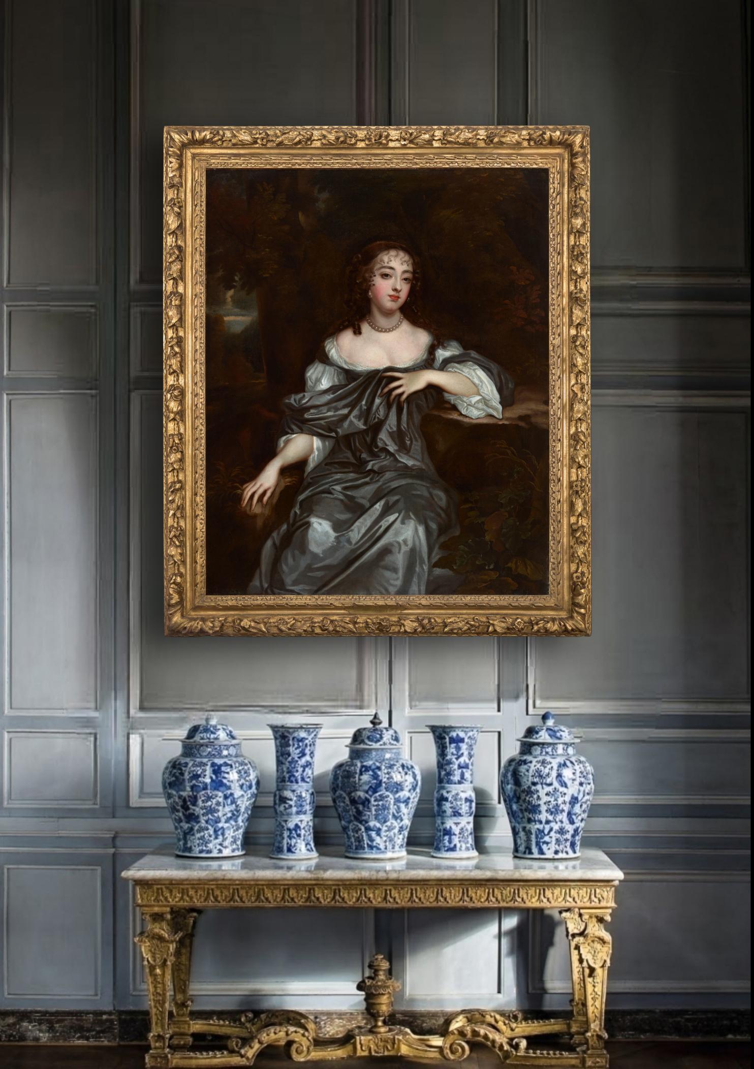 Porträt von Frances Lady Whitmore nee Brooke, exquisiter geschnitzter Rahmen, Peter Lely (Alte Meister), Art, von Sir Peter Lely
