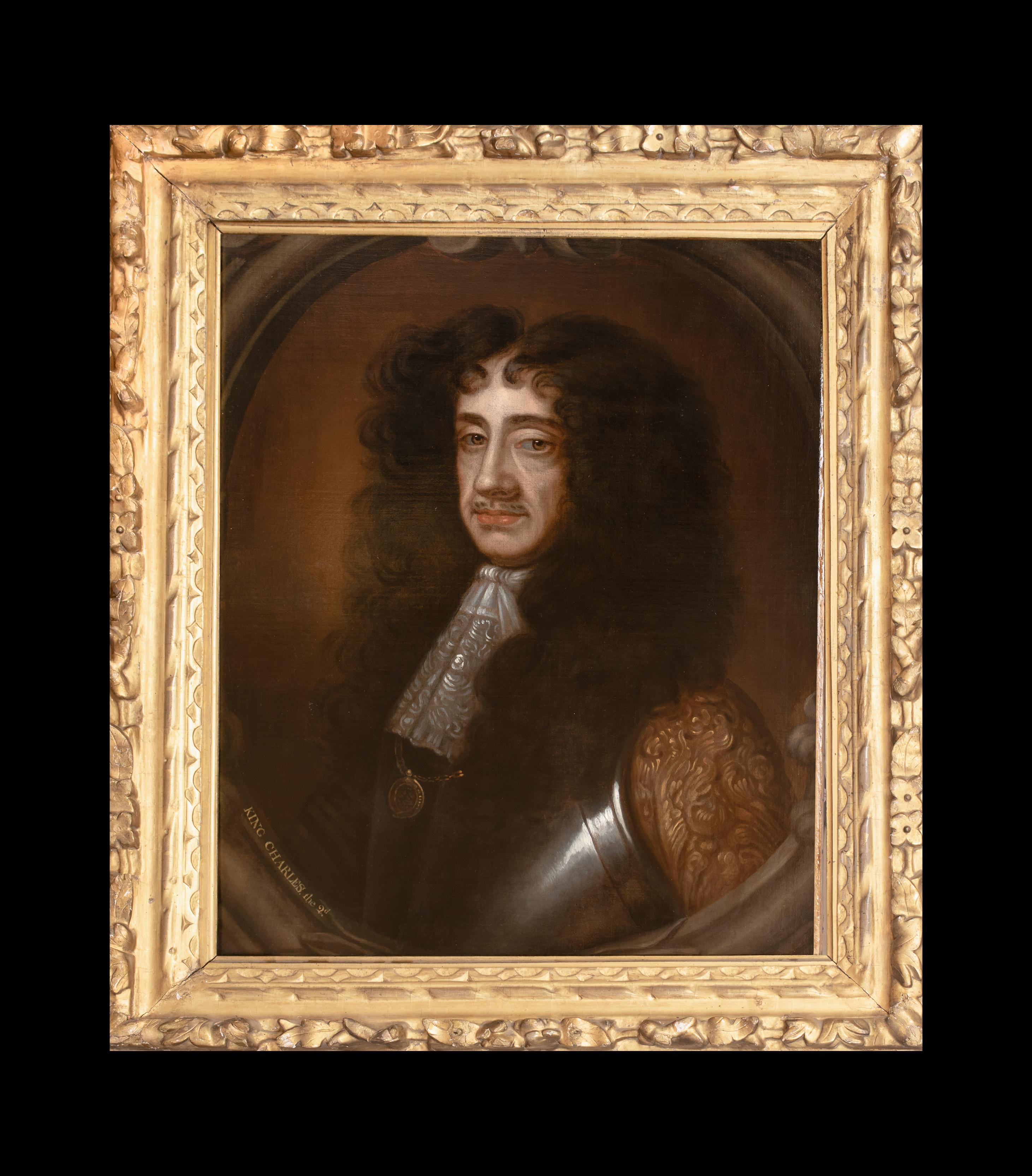 Portrait du roi Charles II d'Angleterre (1630-1685) 17e siècle  IR PETER LELY - Marron Portrait Painting par Sir Peter Lely