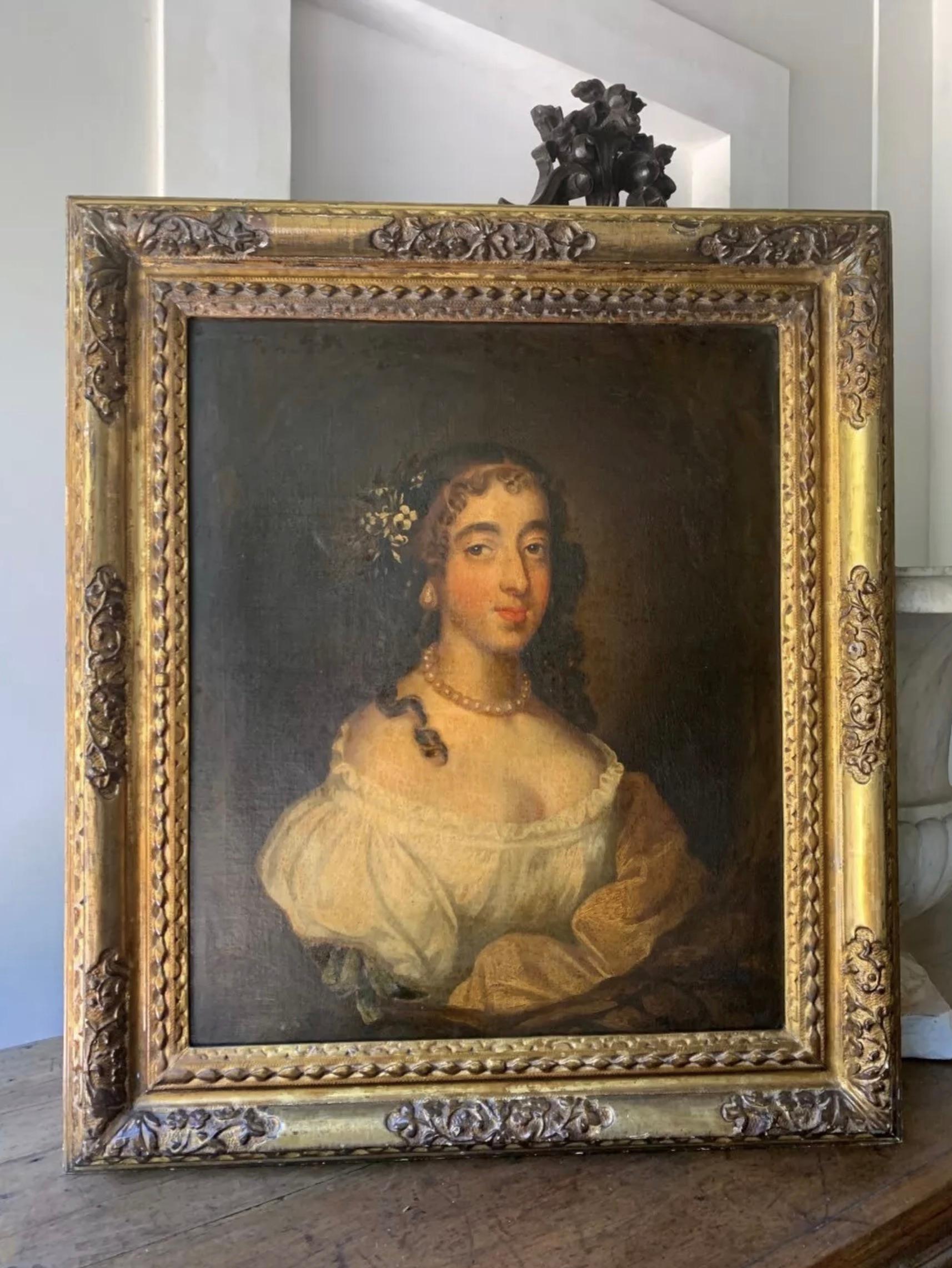 Englisches Porträt aus dem 17. Jahrhundert, Sir Peter Lely zugeschrieben
Ein bemerkenswertes englisches Porträt in Öl auf Leinwand aus dem 17. Jahrhundert, das dem berühmten Hofmaler Sir Peter Lely (1618-1680) zugeschrieben wird. Diese elegante