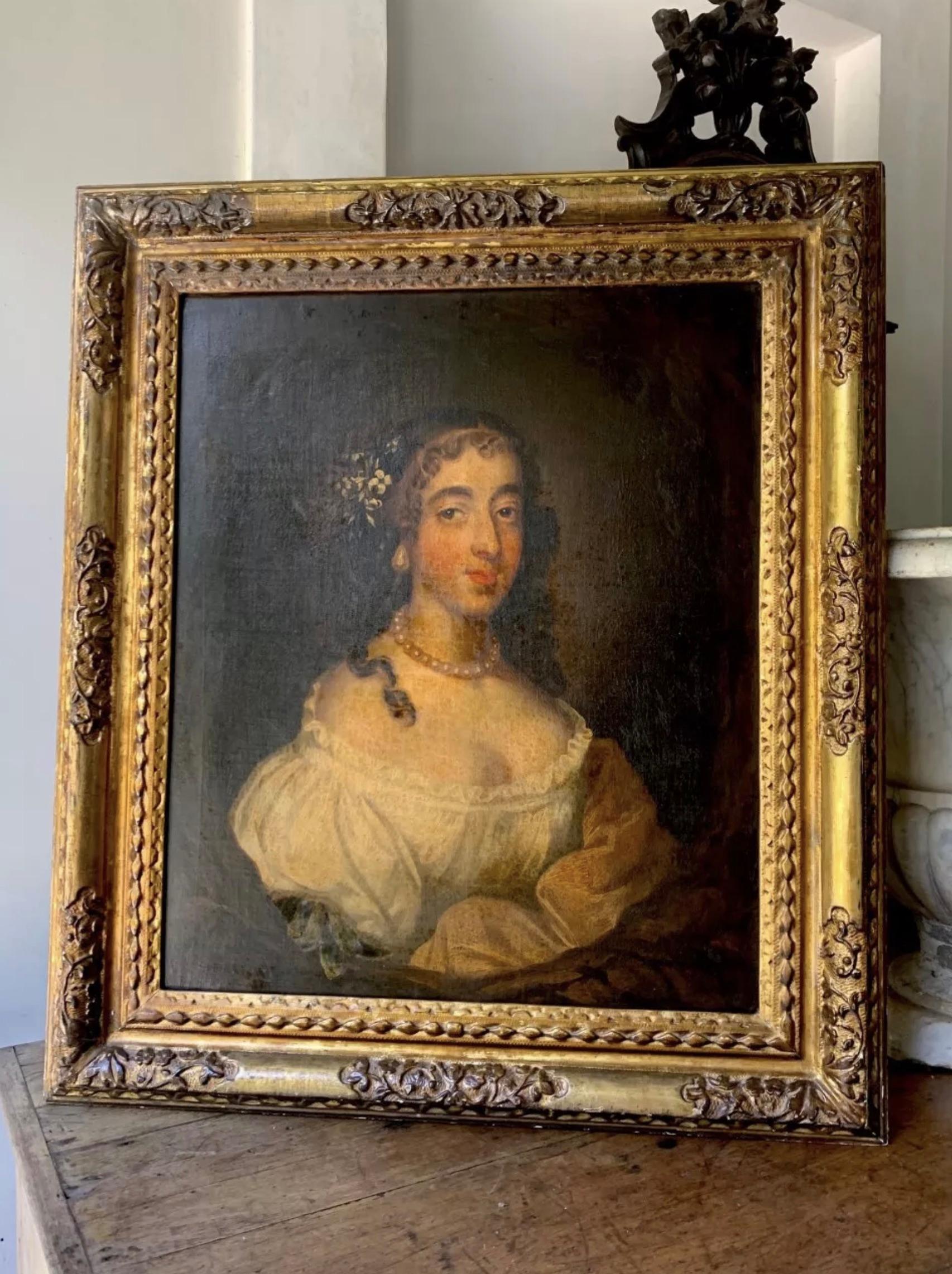Sir Peter Lely – Porträt einer Dame mit Barockperlen-Ohrring – 17. Jahrhundert Ölgemälde (Handbemalt) im Angebot