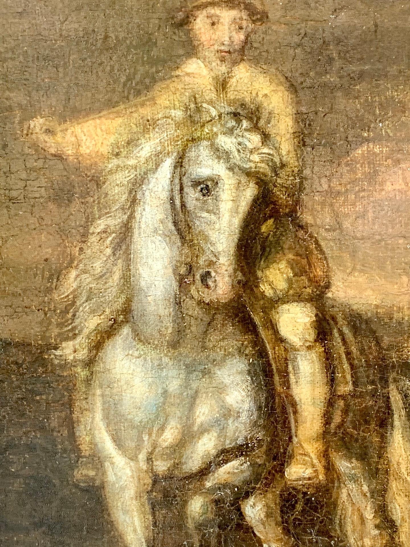 Seguace di Rubens del XVII secolo, due militari a cavallo in un paesaggio - Figurative Painting Marrone di Sir Peter Paul Rubens