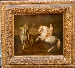 Suivre de Rubens du 17e siècle, deux hommes militaires à cheval au dos d'un paysage