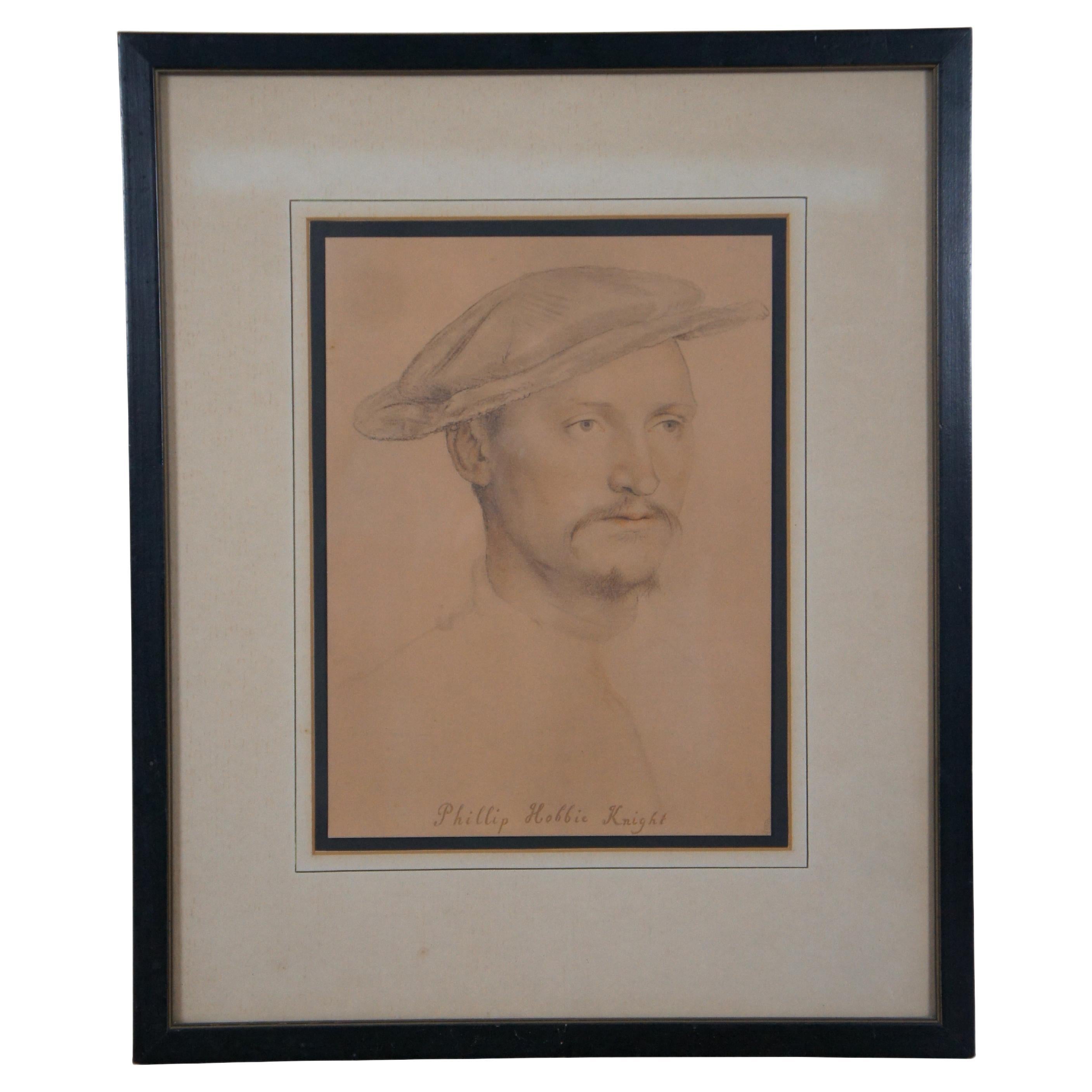 Sir Phillip Hobbie Knight Portrait by Hans Holbein Engraving Print Framed 20" For Sale