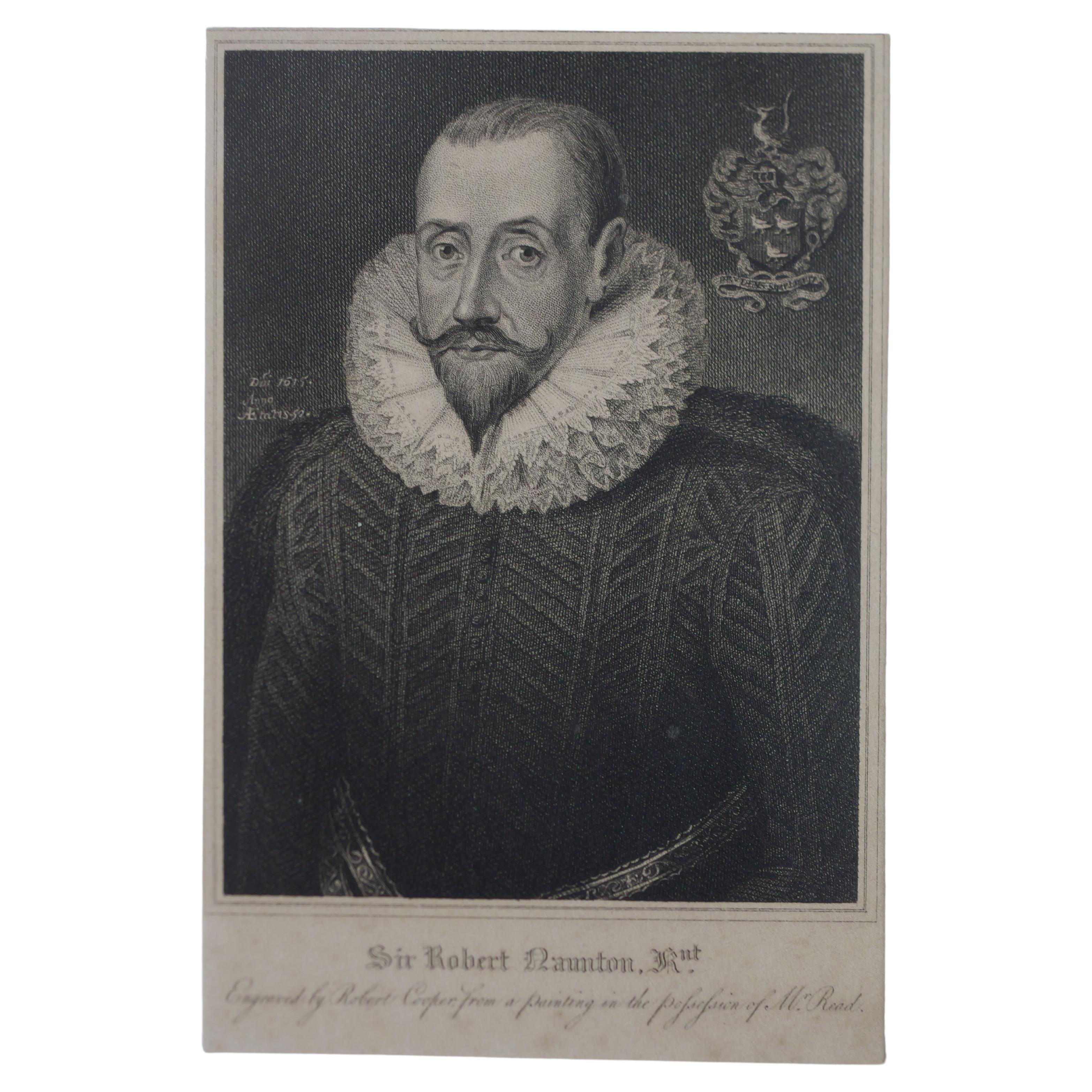 Sir Robert Naunton Stipple Engraving   For Sale
