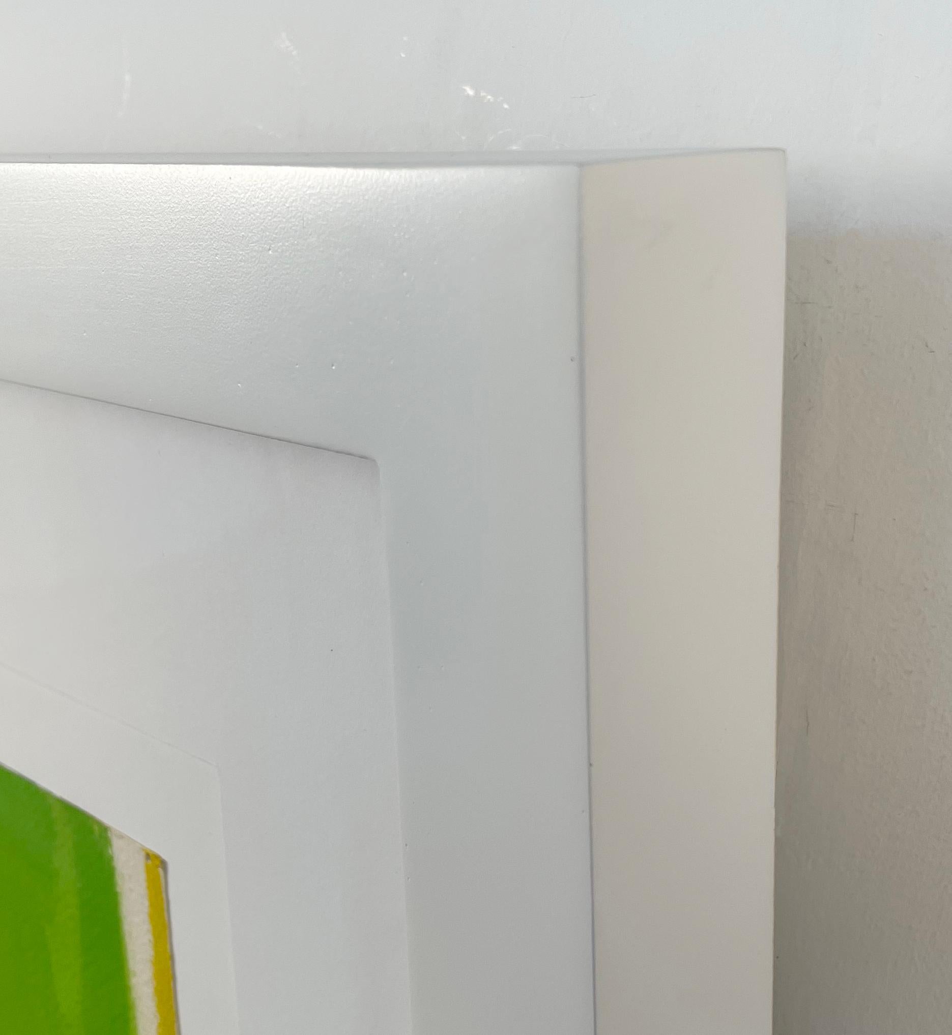 A vibrant and fun work by the celebrated and beloved Sir Terry Frost - British artist.  Framed in clean and contemporary white matting and lacquered frame this is an attention getting work that is also a strong investment quality work of art.
Sir