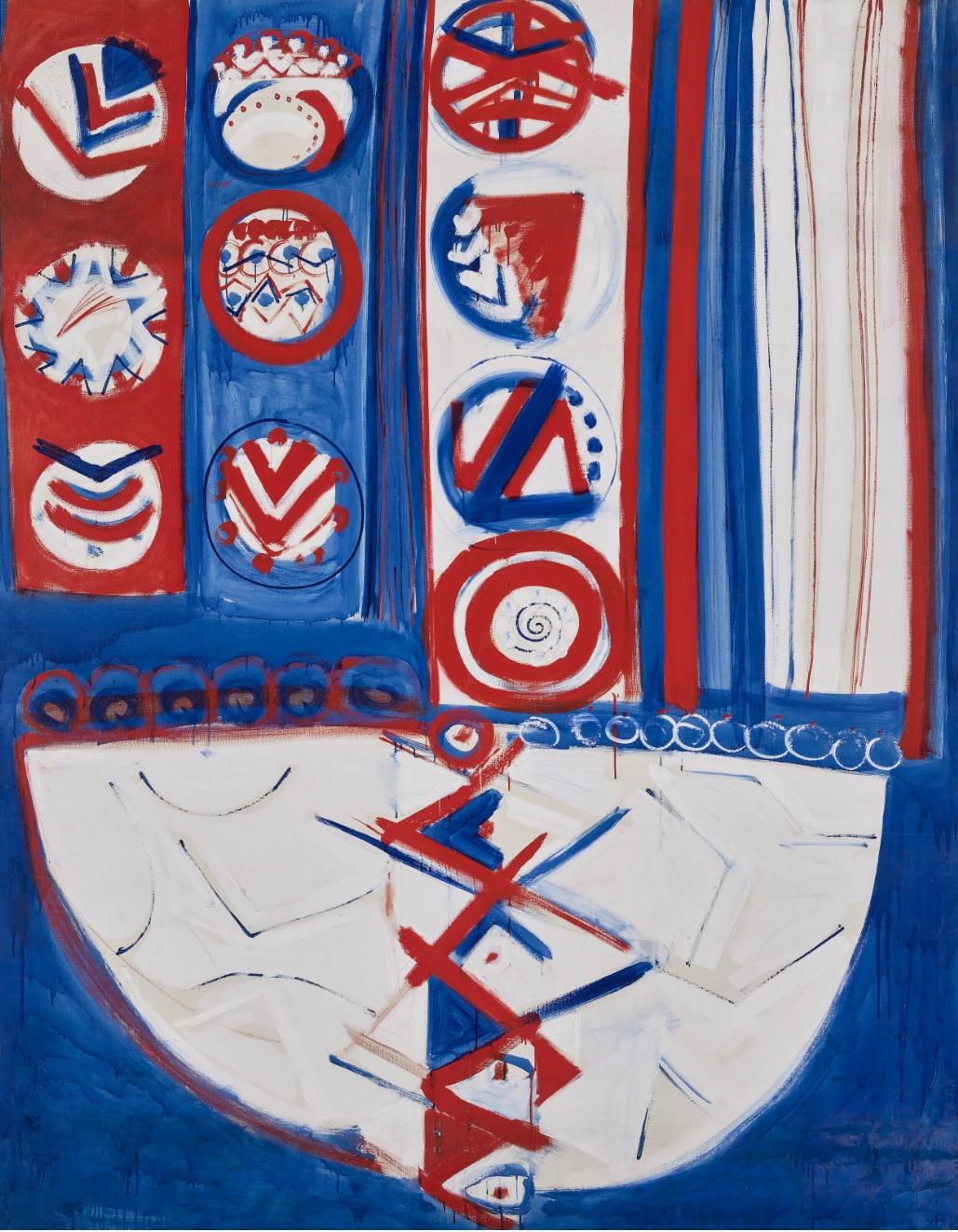 Sir Terry Frost Abstract Painting - Red, blue and white