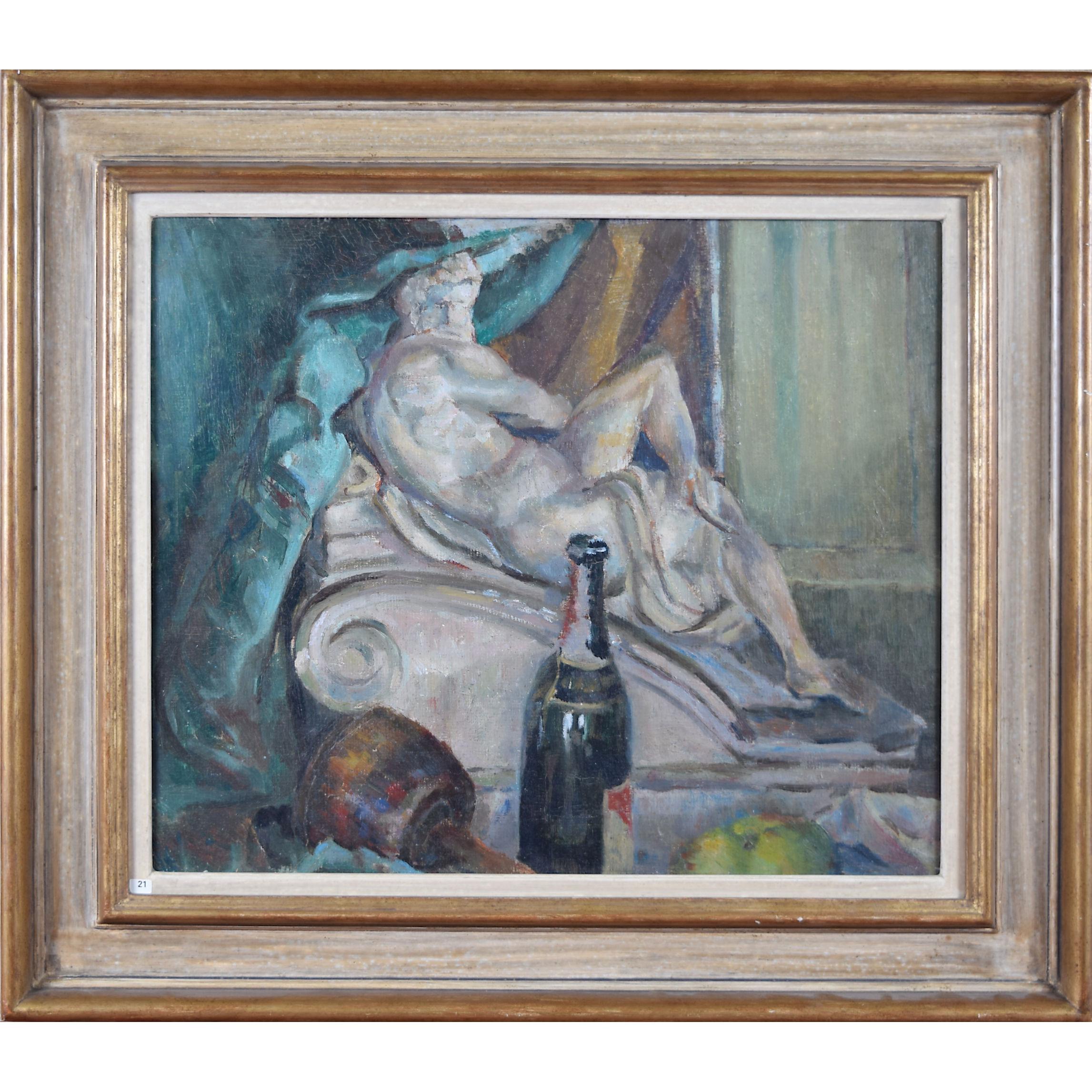 Terry Frost 'Bottle and Statue' oil painting abstract still life interior - Painting by Sir Terry Frost