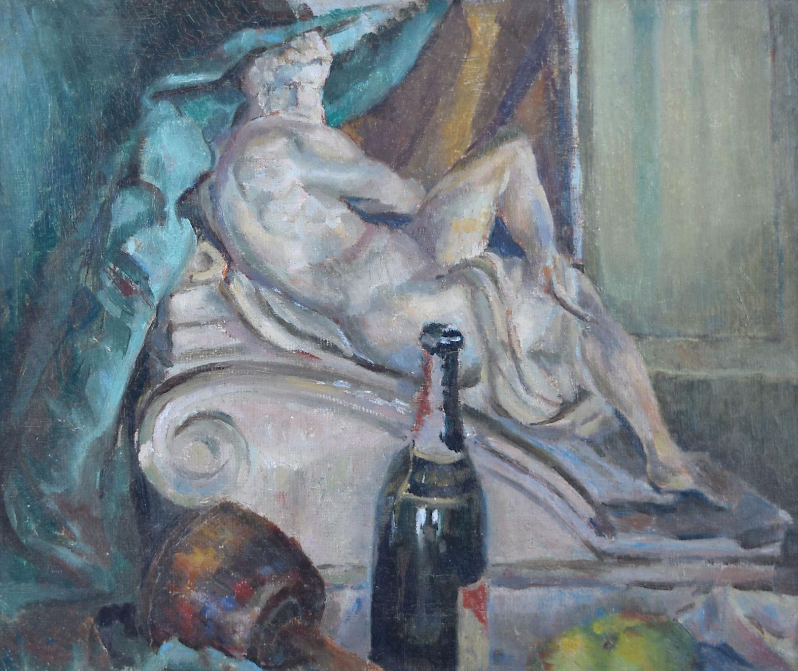 Sir Terry Frost Abstract Painting - Terry Frost 'Bottle and Statue' oil painting abstract still life interior