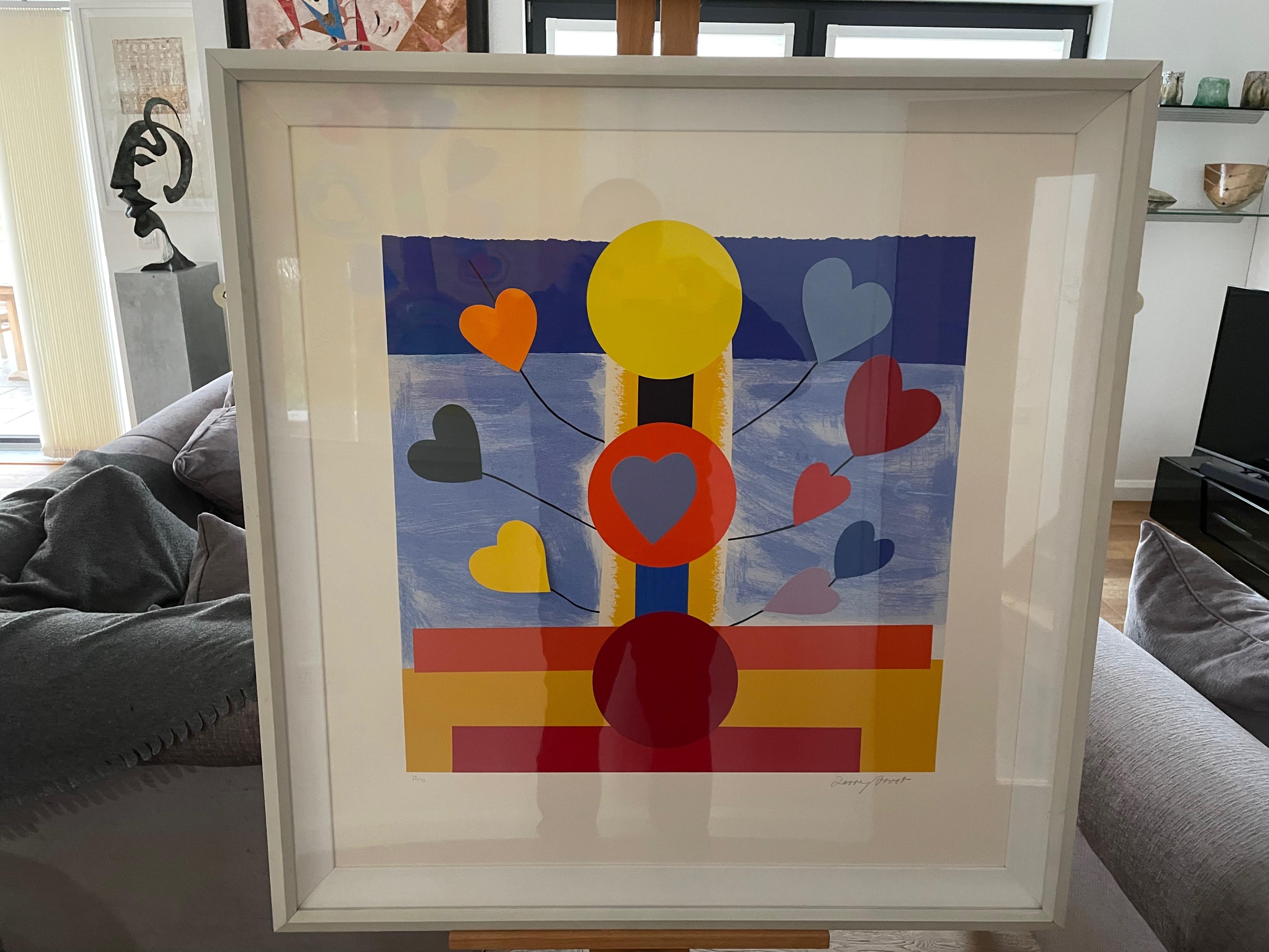 'Sun Tree' - A signed, limited edition 26-colour silkscreen print with 9 collage elements by renowned British abstract artist Sir Terry Frost RA. 
​
Medium: Screenprint with Collage
Published: 2003
Image Size: 620 mm X 610 mm
Numbered 25 from the