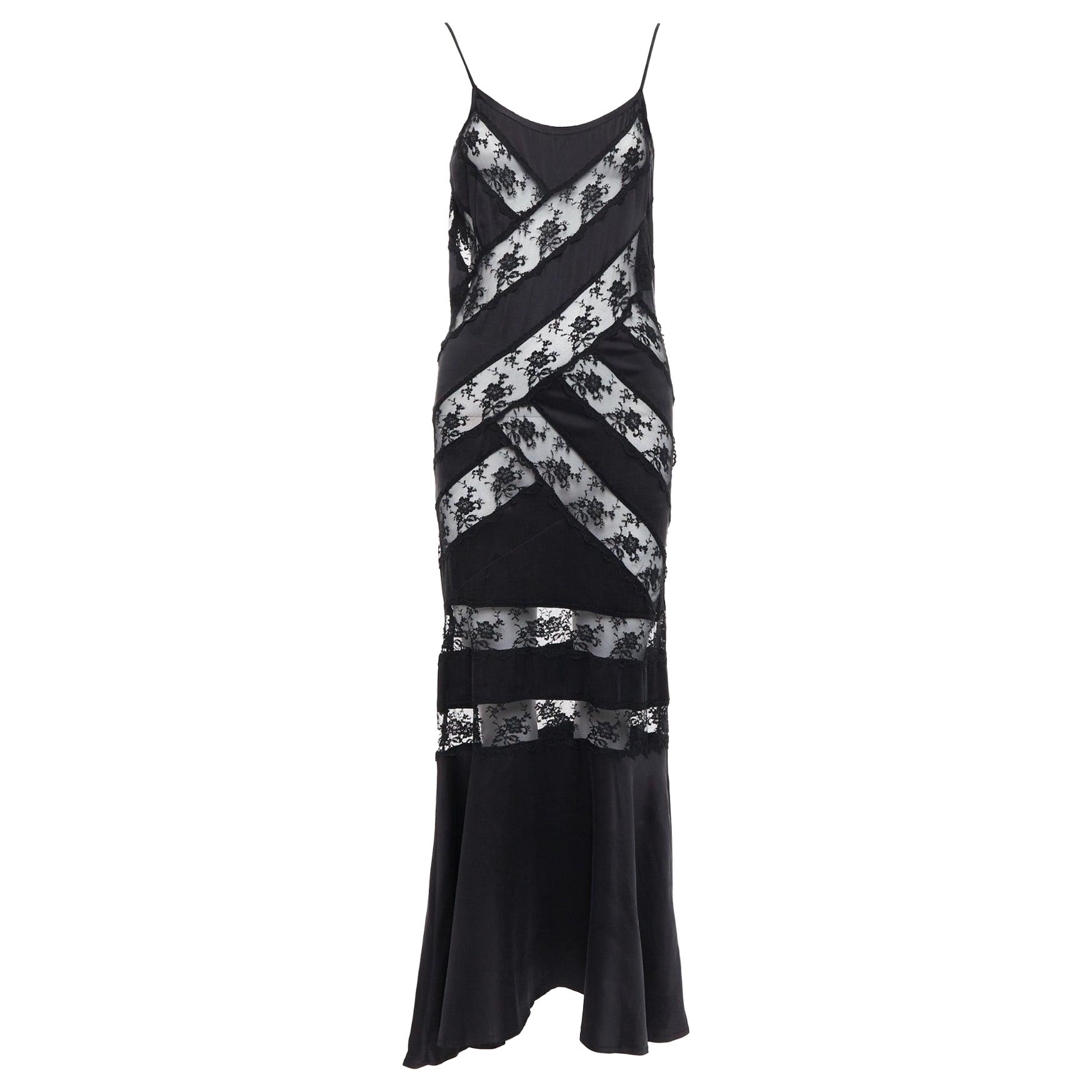 SIR THE LABEL Aries 100% silk black sheer lace panel diagonal slip dress US0 XS