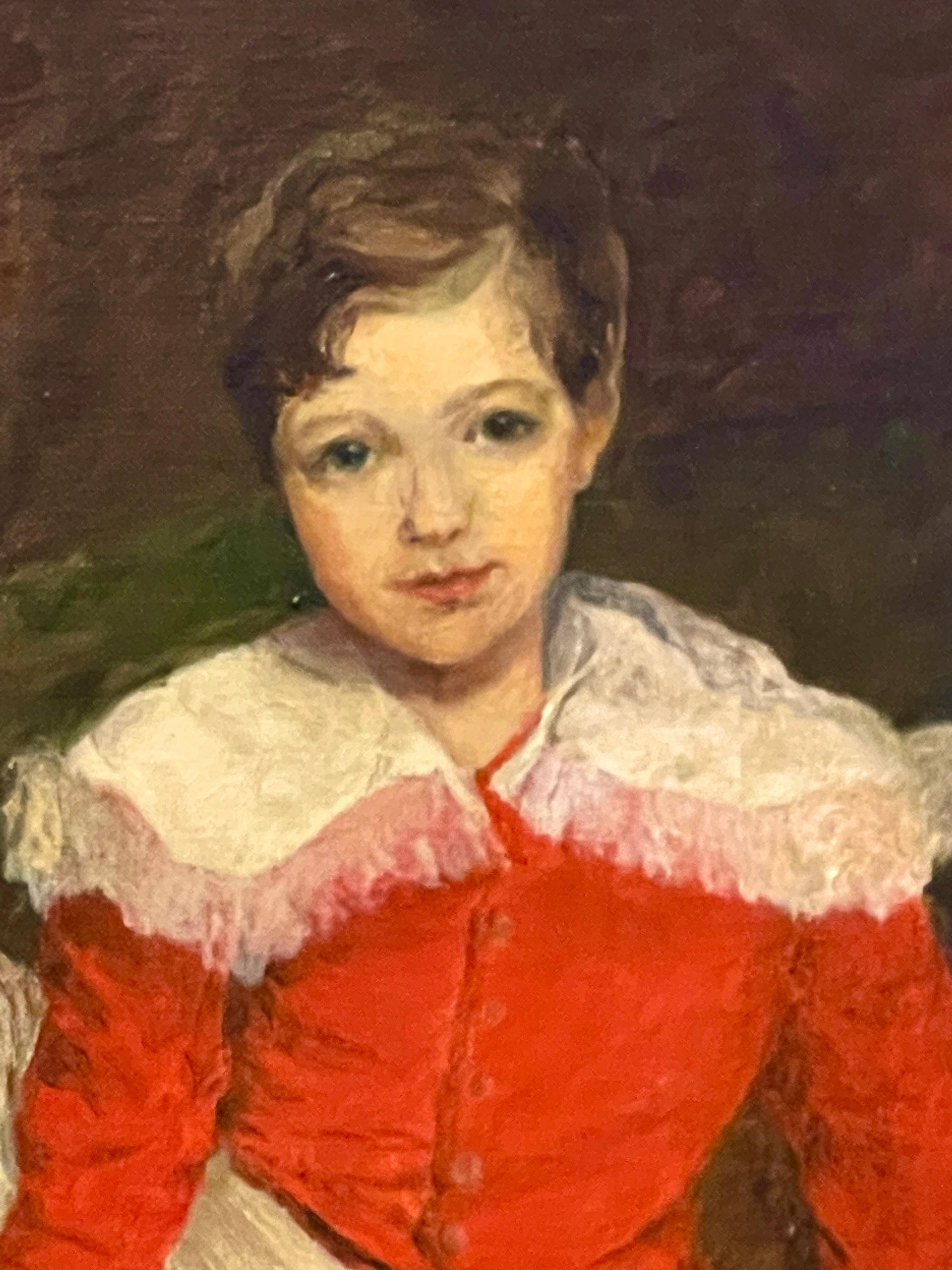 Dieses charmante Vintage-Gemälde eines Jungen aus dem frühen 19. Jahrhundert ist als Viscount Seaham, geboren 1821, identifiziert,  später bekannt als Lord George Vane-Tempest, der 5. Marquis von Londonderry.  Das im Stil alter Meister gemalte