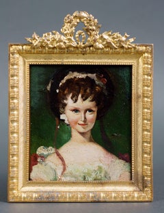 "Miss Murray" Miniature Portrait of a Little Girl Oil on Zinc circa 1860