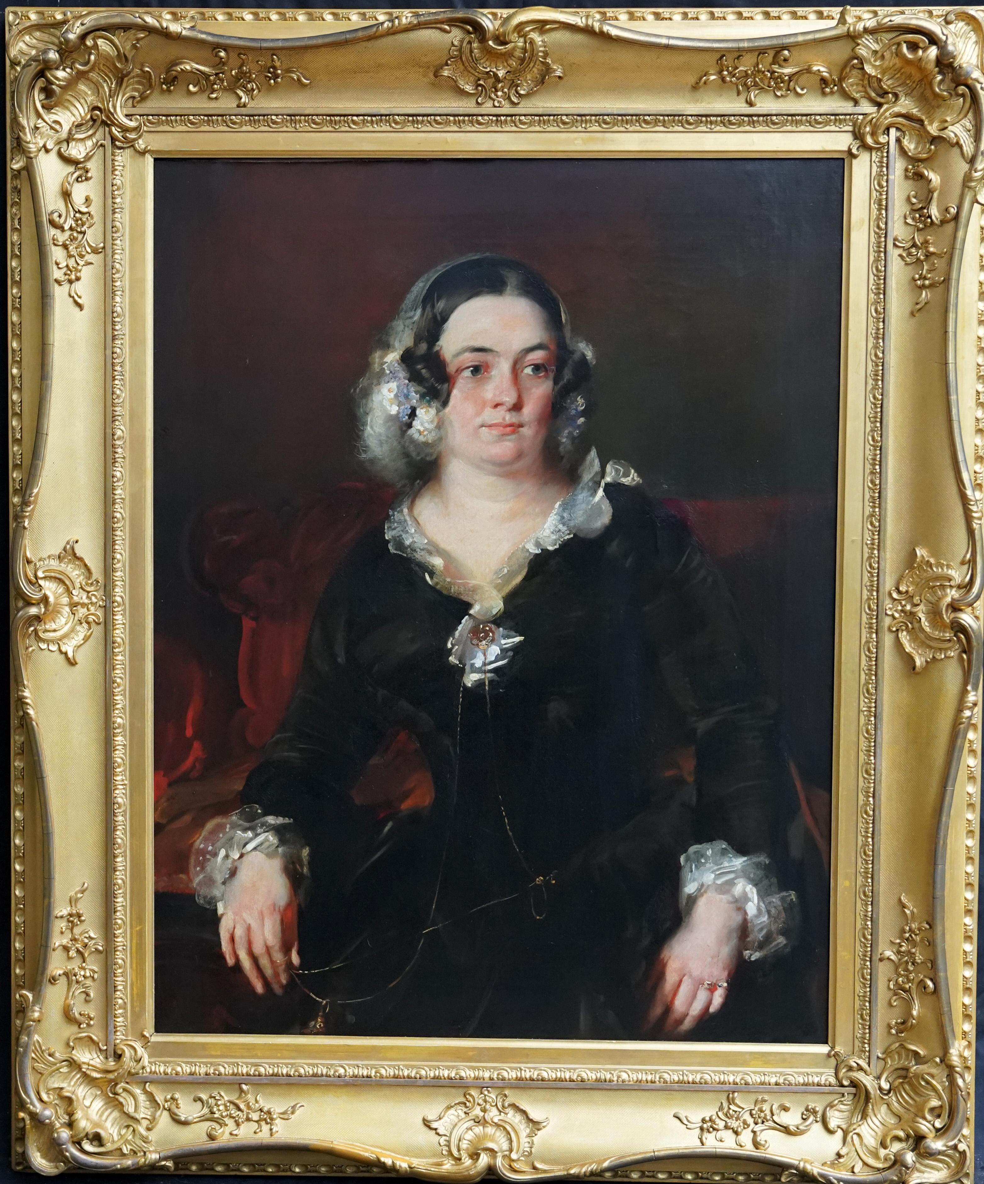 Portrait of a Lady with Lace Collar - British 19th century art oil painting  For Sale 12