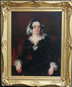 Retrato de una dama con cuello de encaje - pintura al óleo de arte británico del siglo XIX 