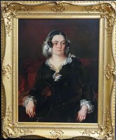 Antique Portrait of a Lady with Lace Collar - British 19th century art oil painting