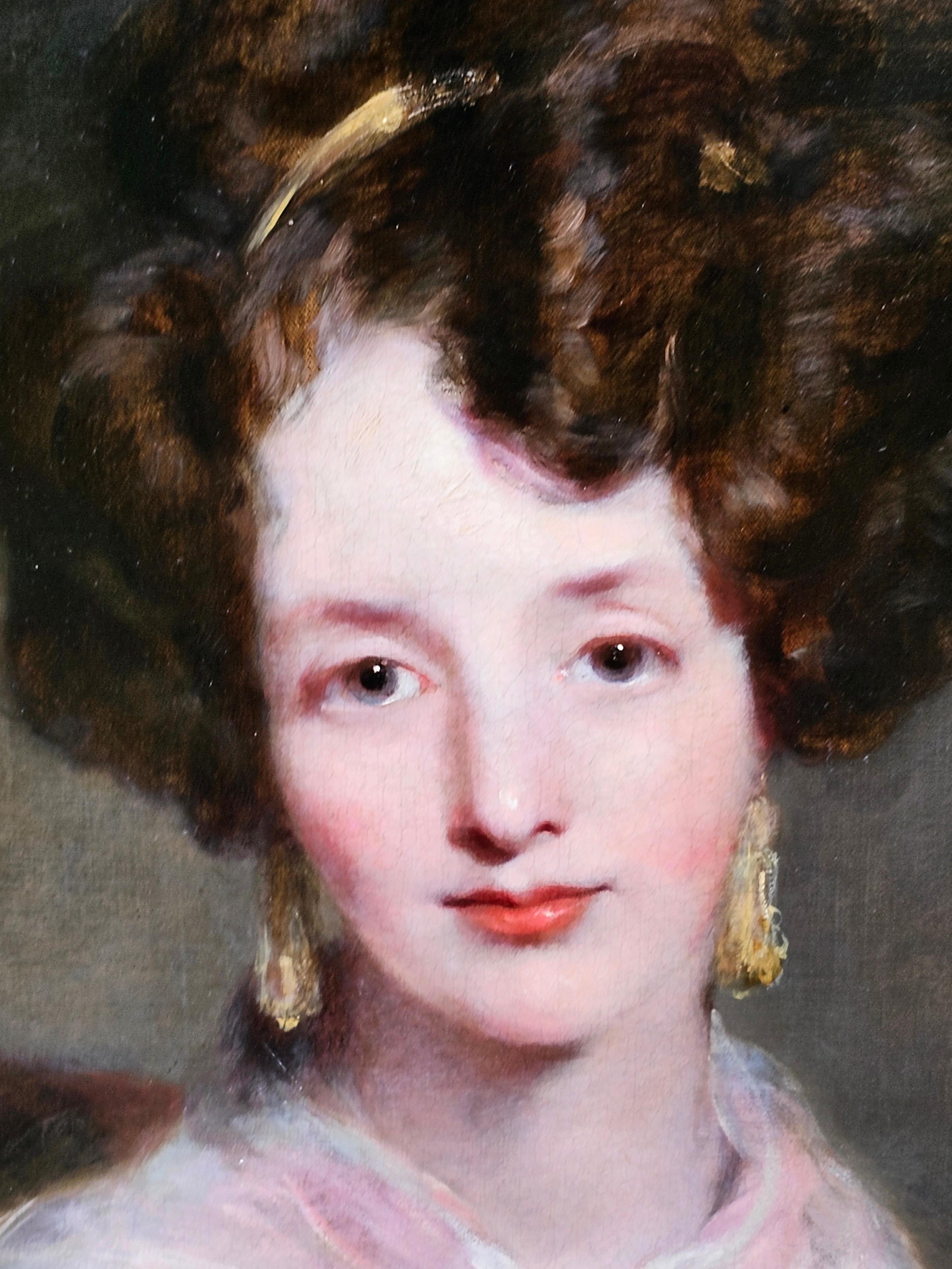 Porträt einer Dame mit rosa Schleife - Britisches Ölgemälde eines Alten Meisters, um 1820 im Angebot 2