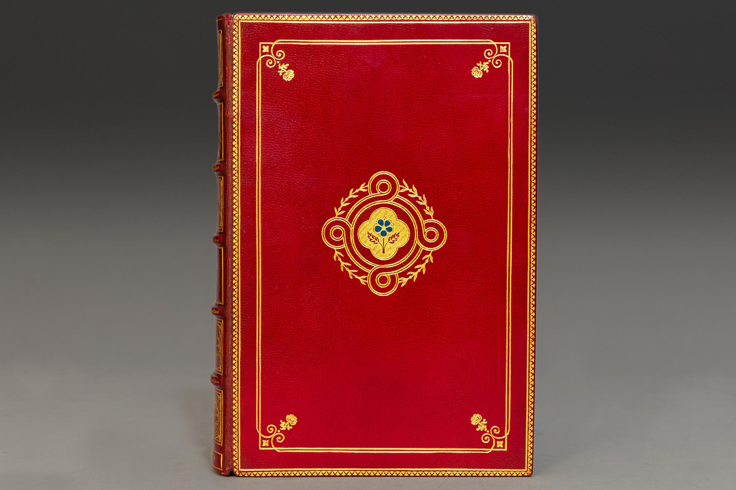 1 volume.

Bound in full wine morocco,
Top edges gilt, raised bands, ornate gilt on spine and covers, illustrated in
Color by Russell Flint.

Published: Boston and London: The Medici Society.
N.D., circa 1930s. Handsome copy.