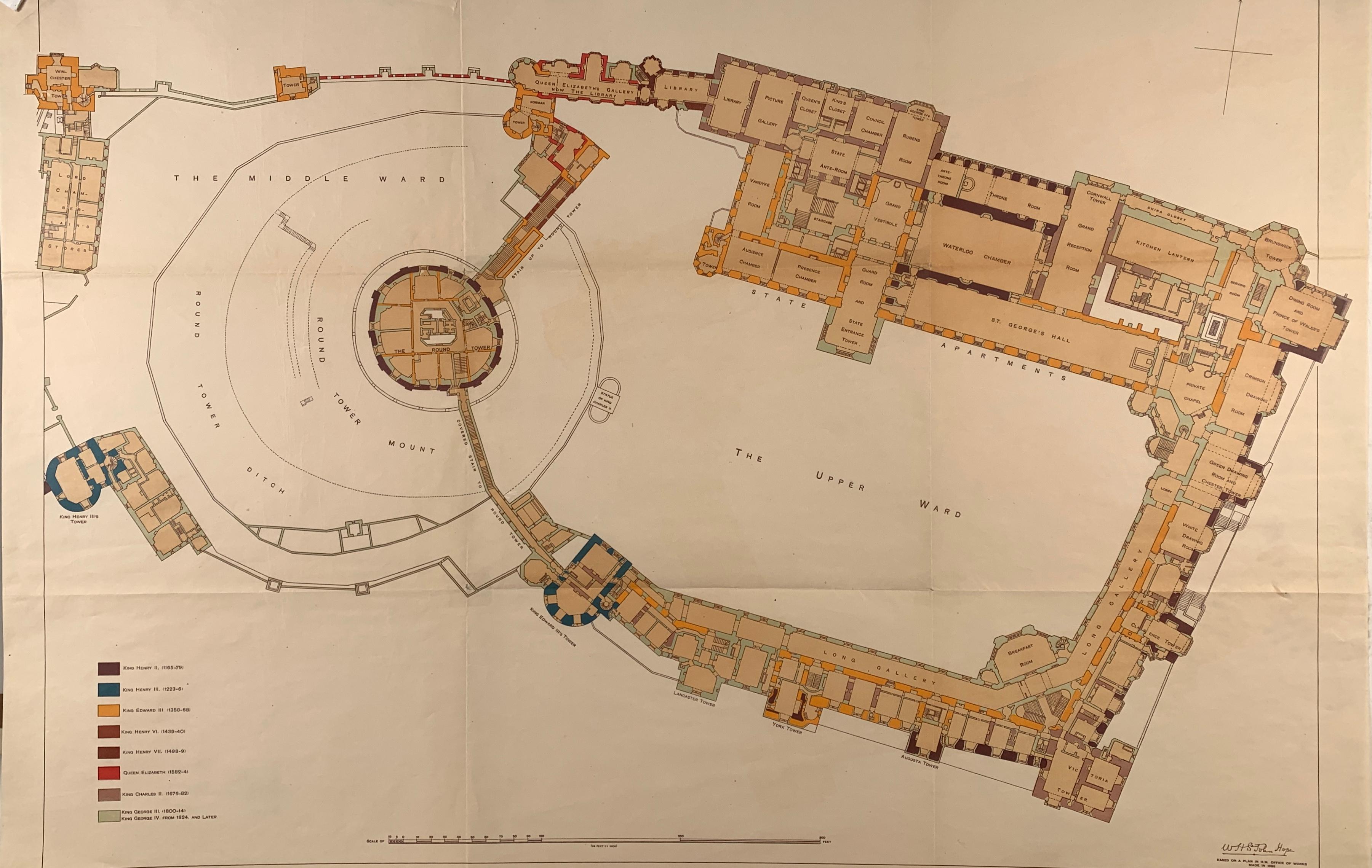 Sir W. H. St John Hope Print - Historic Windsor Castle Ground Floor Plan