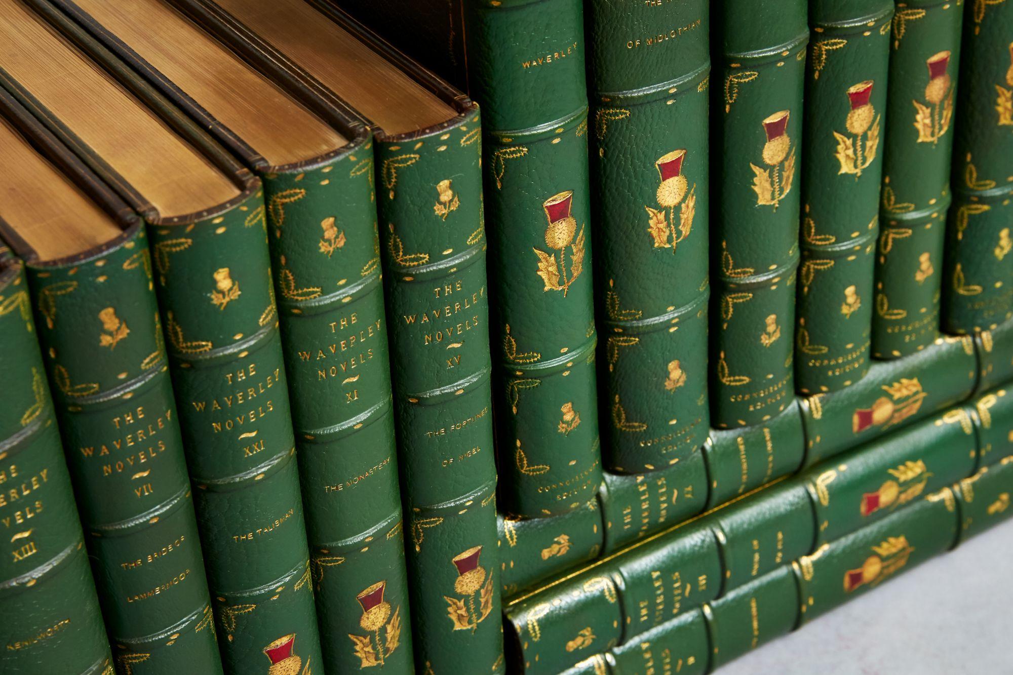 26 vols

“The Connoisseurs Edition” limited to 180 sets, this is #27.

Bound in full green Morocco, all edges gilt, raised bands, ornate gilt of Thistles and Crown on covers and spines. Illustrated with hand-colored frontispiece and other black