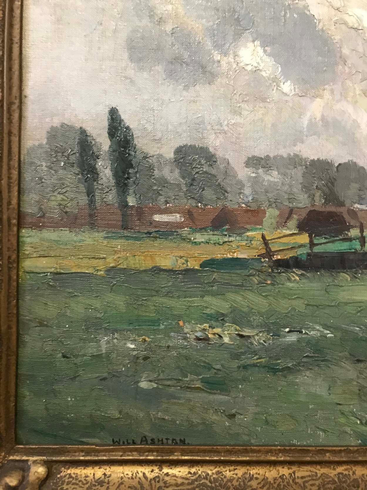 William Ashton (1881-1963), Huile sur toile sur carton, signé en bas à gauche : WILL ASHTON

Cette œuvre a probablement été peinte lors de l'un des voyages de peinture d'Ashton au Royaume-Uni, au début du XXe siècle. L'image d'un moulin à vent de