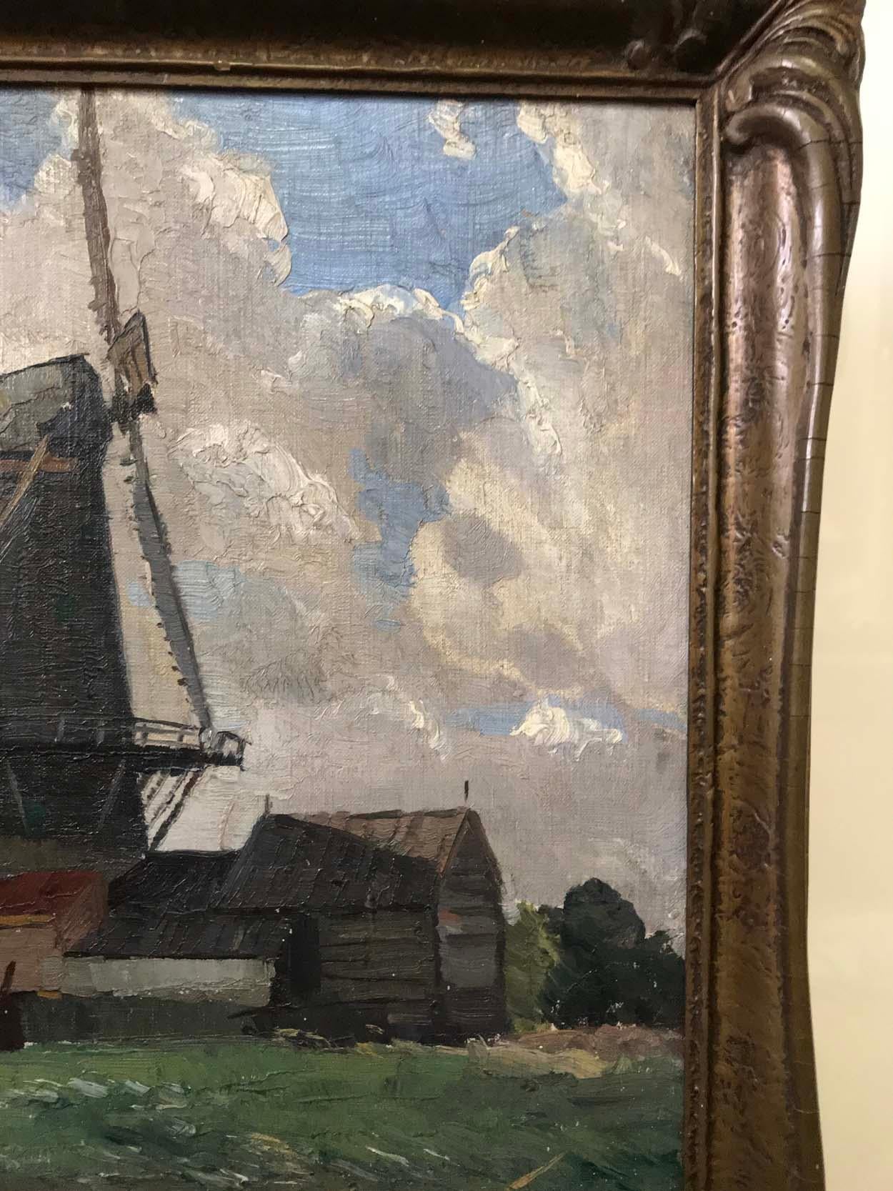 Painted William Ashton, English Windmill, Oil on Canvas, Early 20th Century For Sale