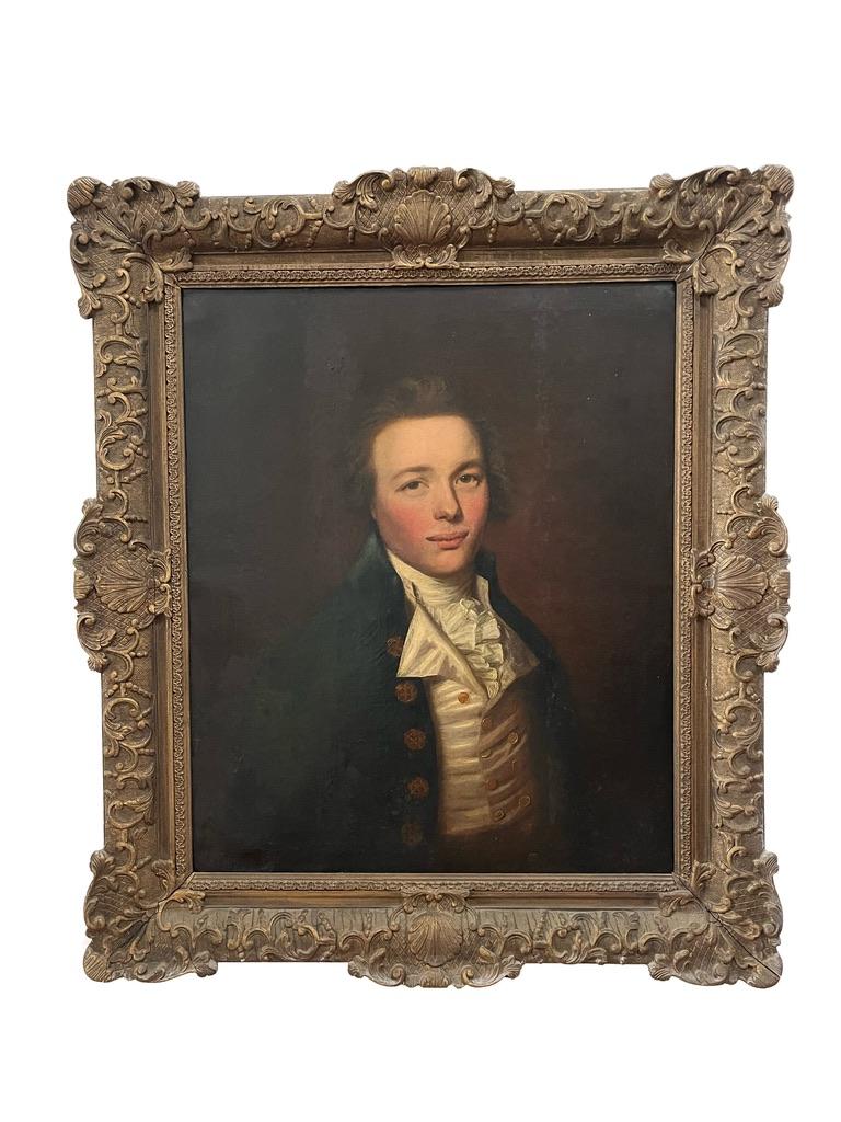 18th Century English School Porträt eines gutaussehenden jungen Mannes, halbe Länge – Painting von Sir William Beechey