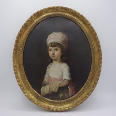 18th Century Portrait Painting of a Young Girl Wearing a Pink Bonnet