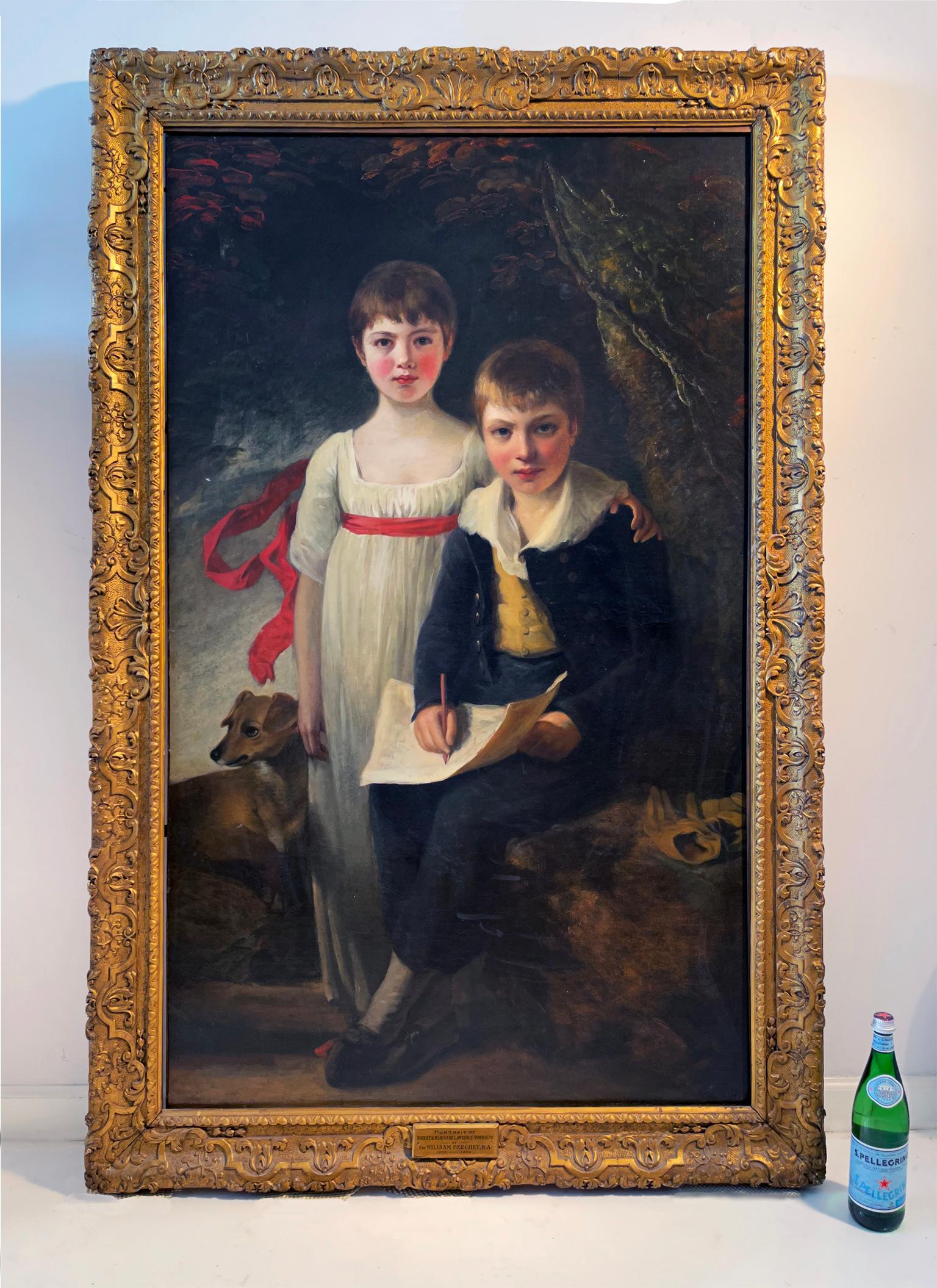 Full Length Portrait of Two English Children and Dog - Painting by Sir William Beechey