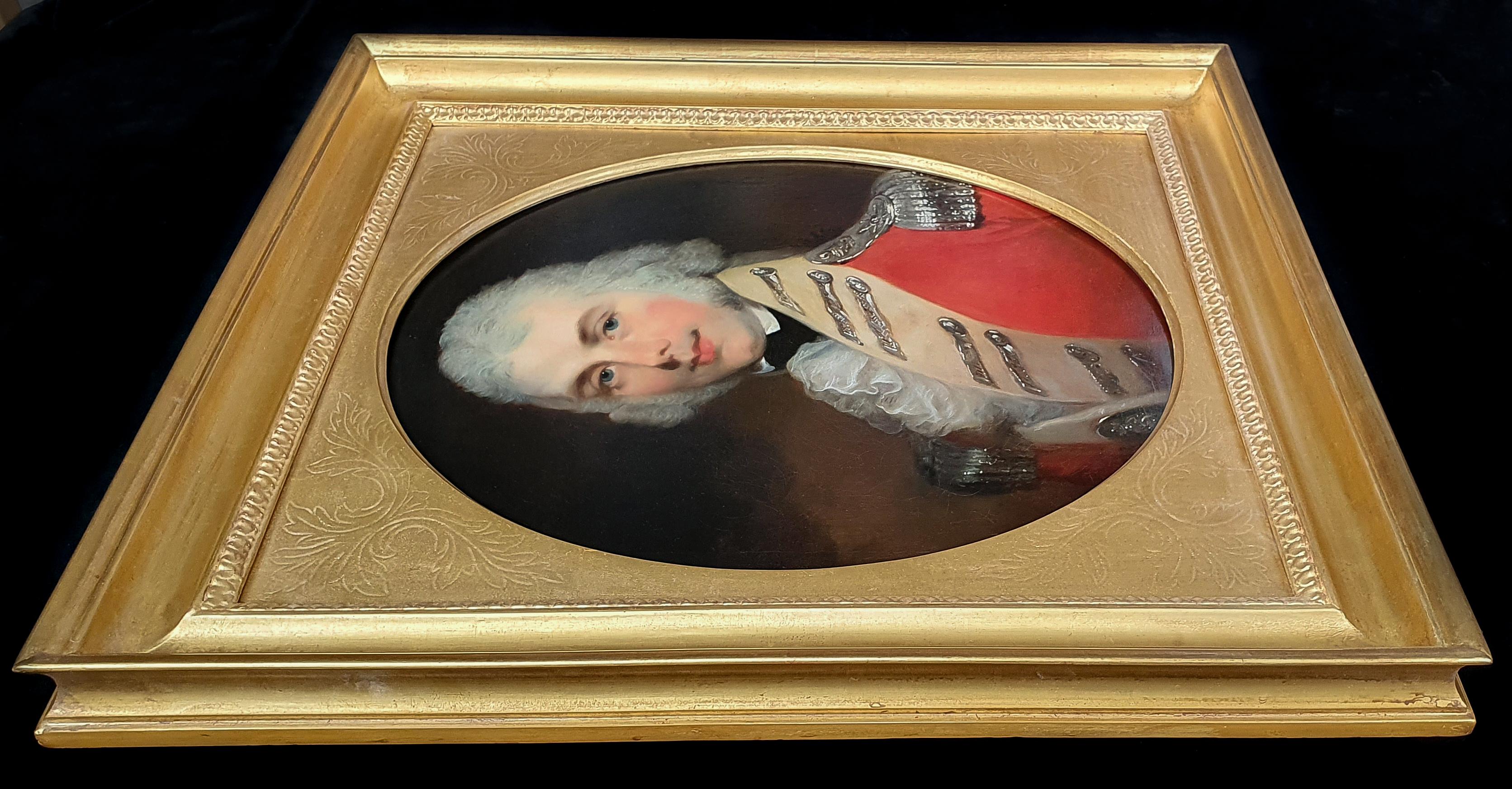 Portrait of a British Officer in a Scarlet Uniform c.1805 - Beige Portrait Painting by Sir William Beechey