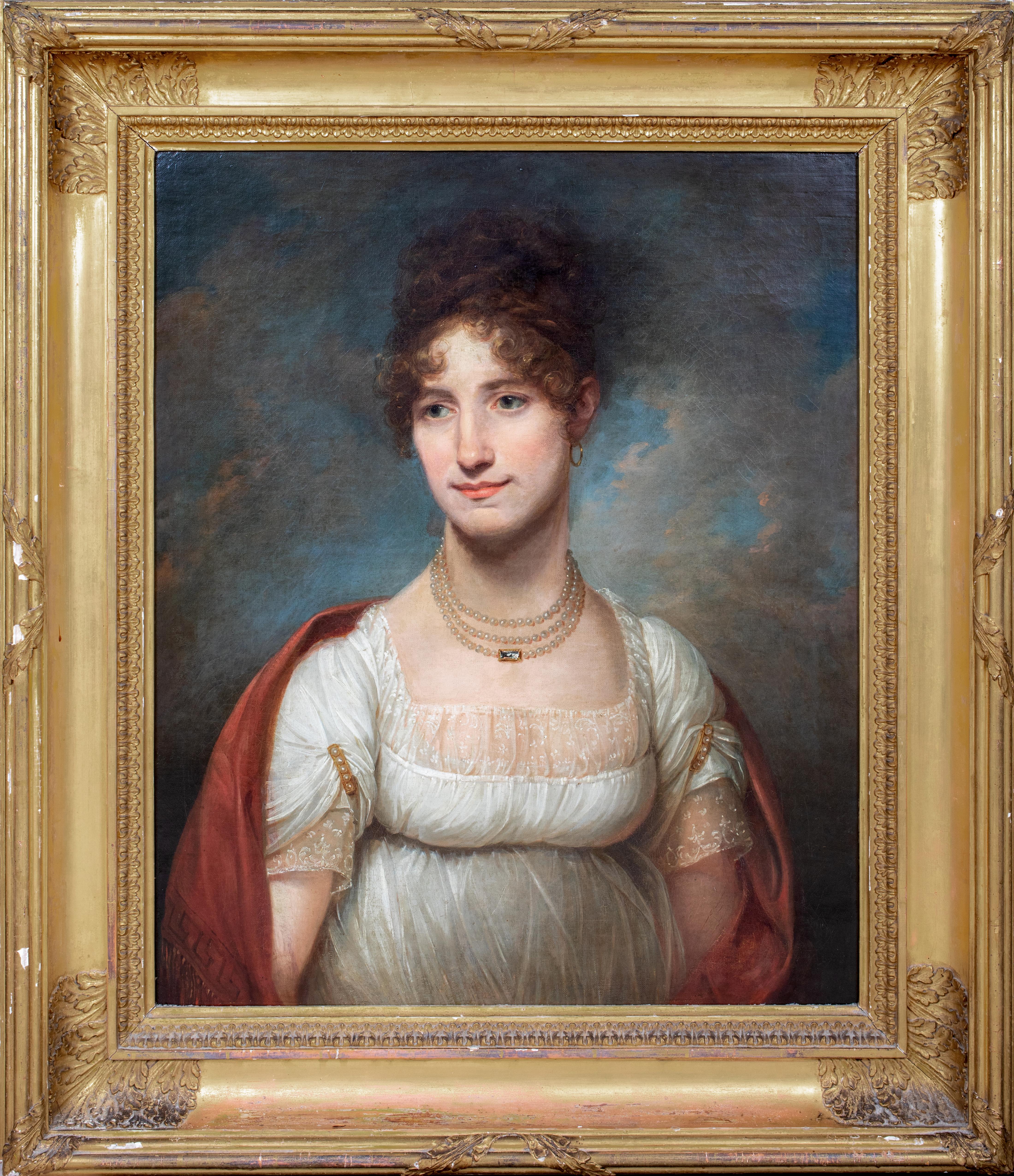 Portrait of Harriet Muller (nee Garland), circa 1805

attributed to Sir William Beechey (1753-1859)

Large early 19th Century Georgian portrait of Harriet Muller of Ongar, Essex, oil on canvas. Excellent quality and condition circa 1805 portrait of