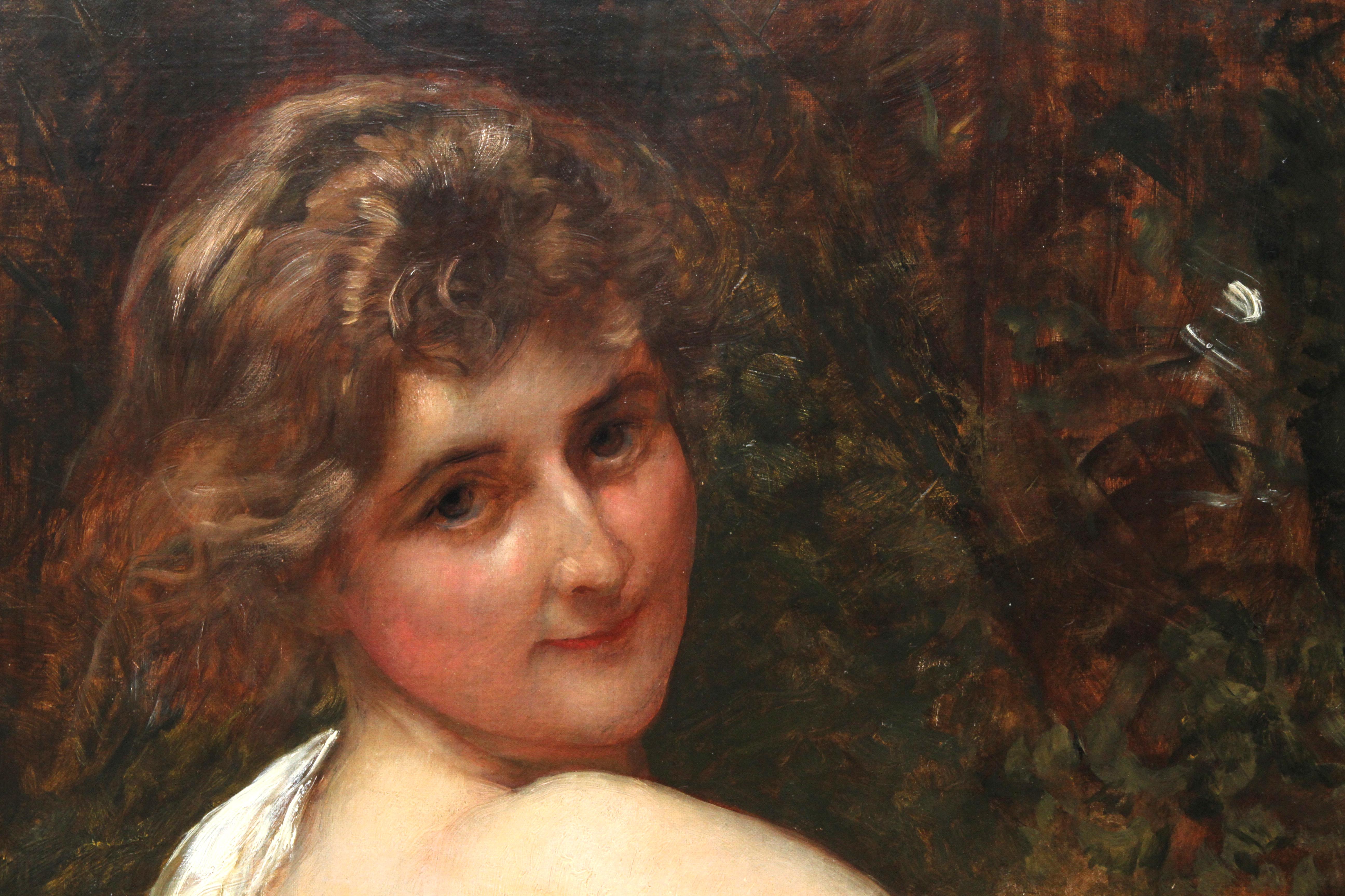 Porträt einer jungen Dame in einem gelben Kleid – britisches viktorianisches Ölgemälde  im Angebot 1