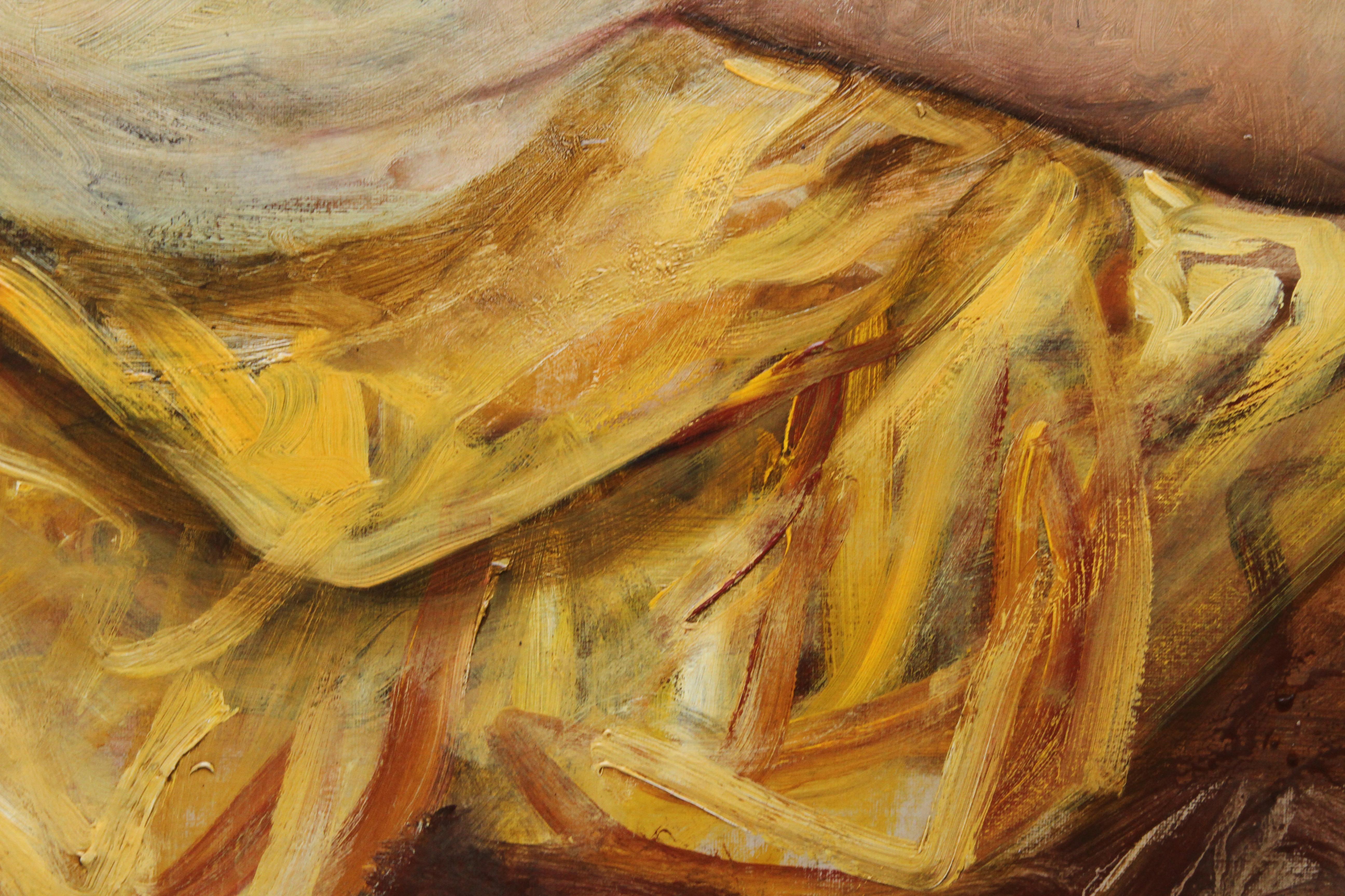 Porträt einer jungen Dame in einem gelben Kleid – britisches viktorianisches Ölgemälde  im Angebot 3