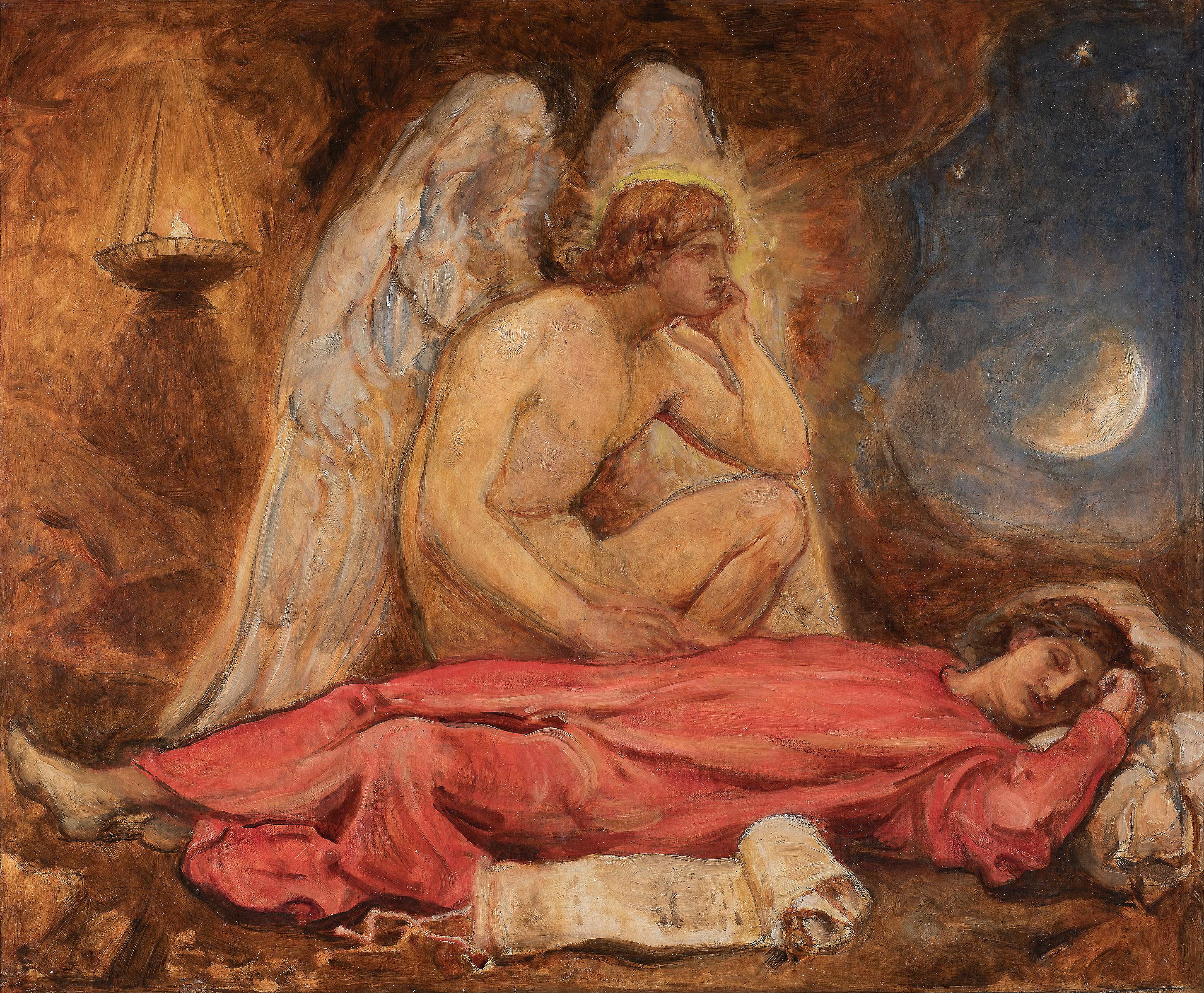 Sir William Blake Richmond Figurative Painting - The Watcher, English Aesthetic Movement Mid-19th Century