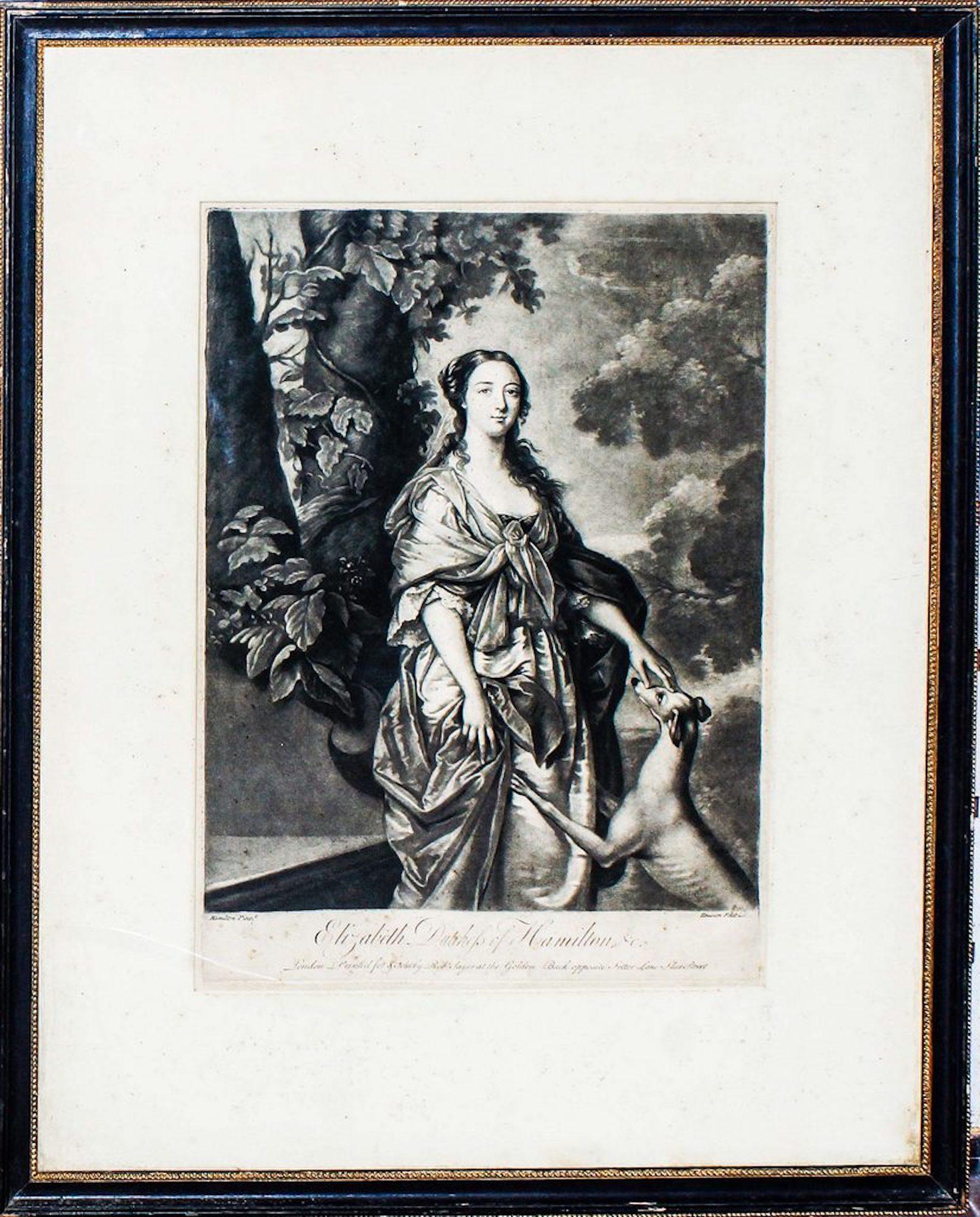 Sir William Hamilton Figurative Print - Elizabeth Duchess of Hamilton - Etching by W. Hamilton - Late 1700
