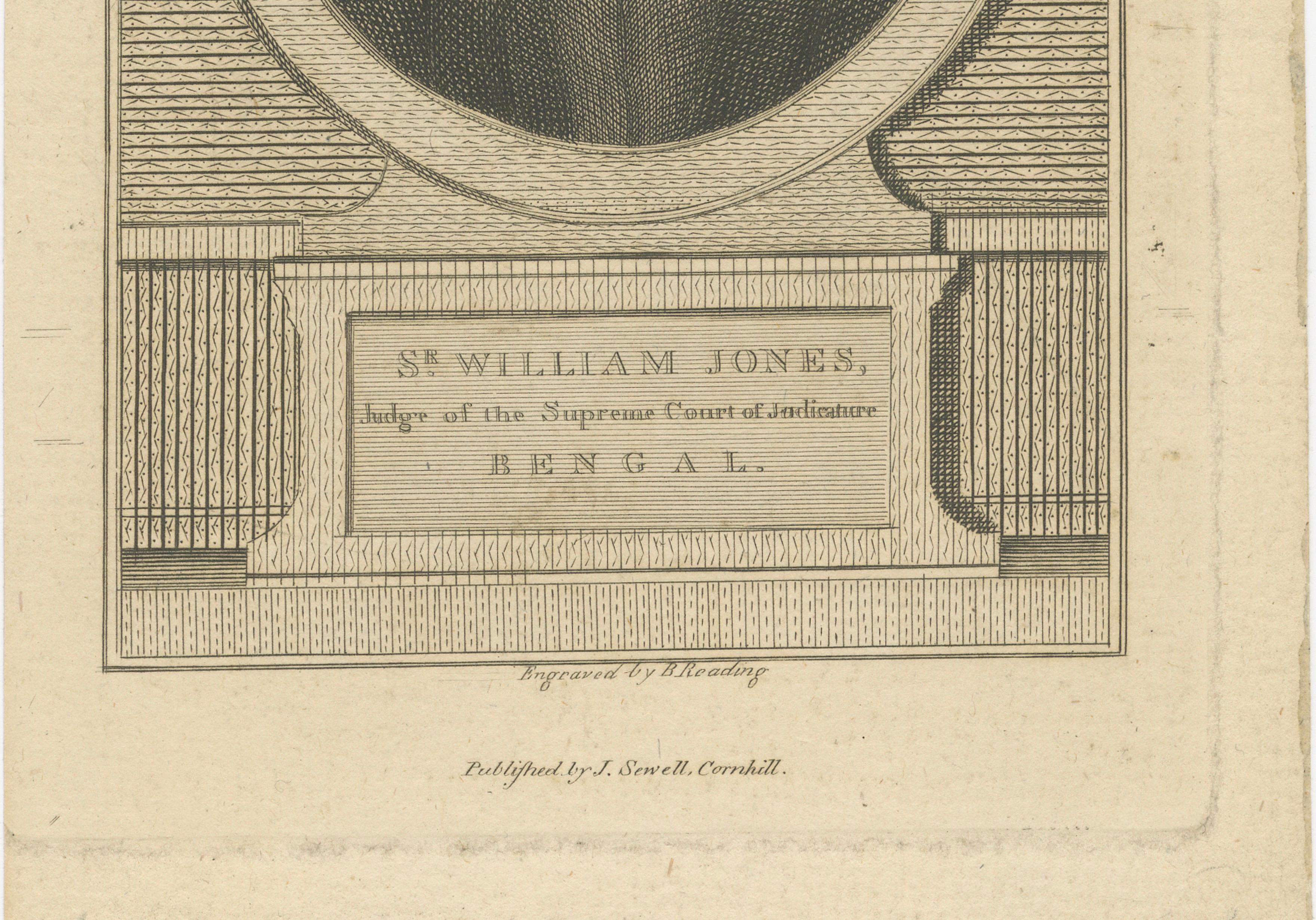 Engraved Sir William Jones – Judge of the Supreme Court of Bengal – European Mag. c.1795 For Sale