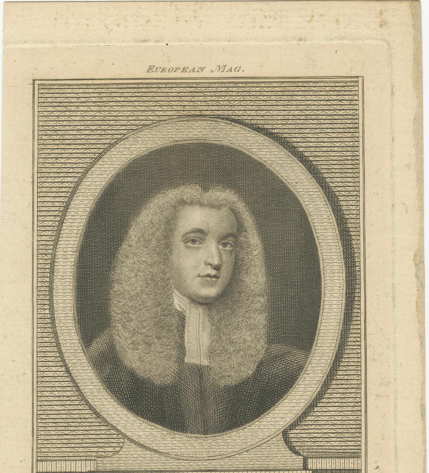 Sir William Jones – Judge of the Supreme Court of Bengal – European Mag. c.1795 In Good Condition For Sale In Langweer, NL