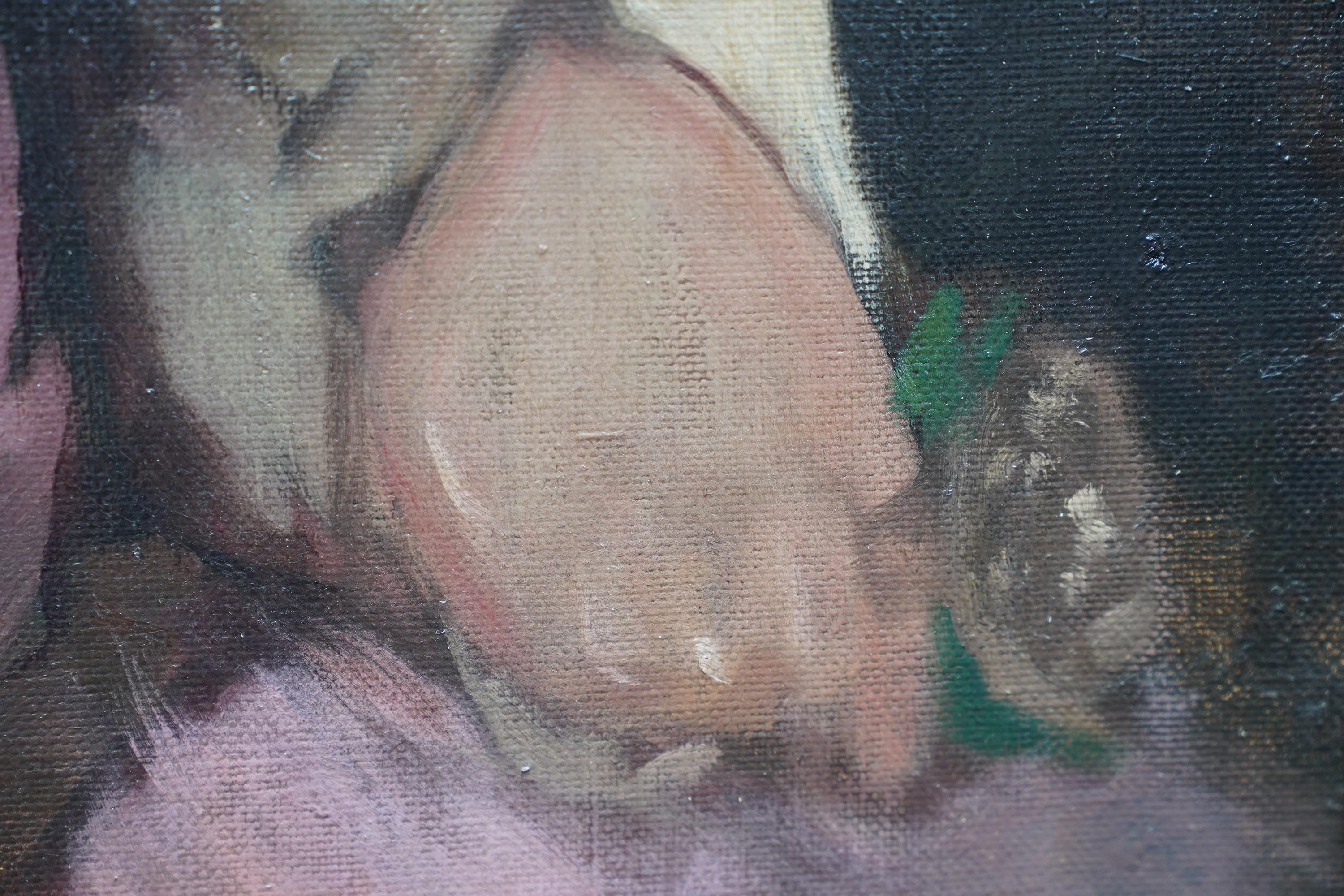 Retrato de una dama de rosa - Pintura al óleo femenina de arte impresionista victoriano en venta 1