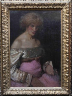 Ritratto di Lady Pink - Quadro ad olio femminile di arte impressionista vittoriana