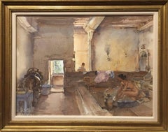 The Chateau Bath, Equilly (Paméla Bathing) - Watercolor - British