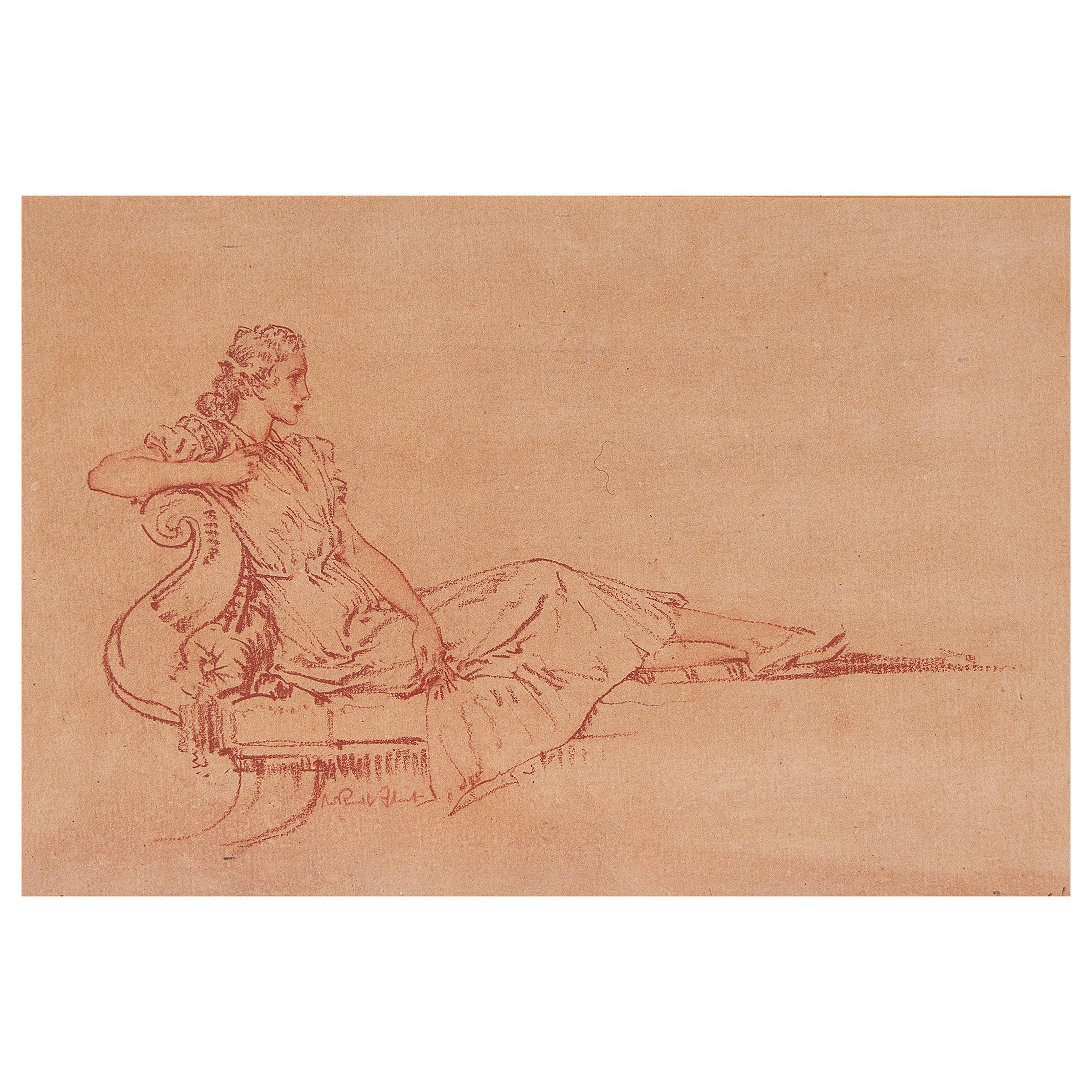 Sir William Russell Flint Drawing of a Reclining Lady
