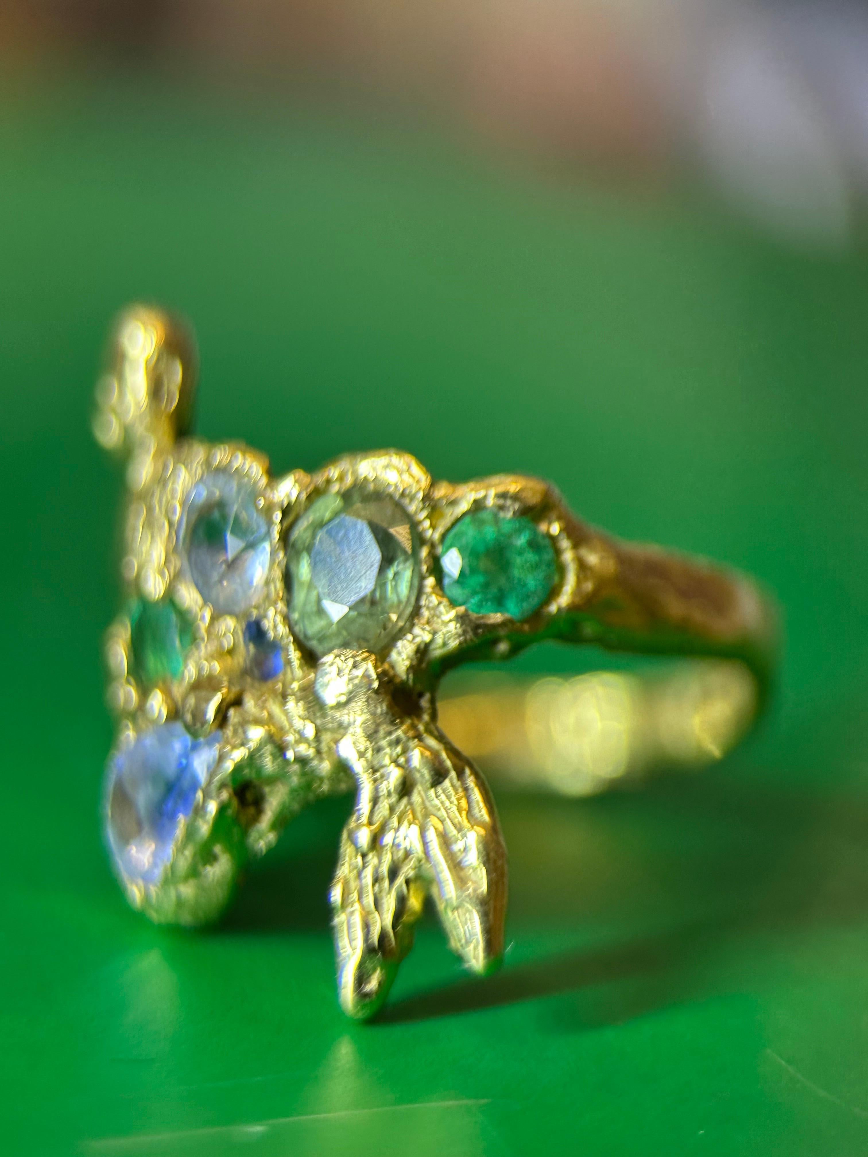 Siren Mermaid Ring with Emeralds, Sapphires, Aquamarine in Gold, in stock For Sale 4