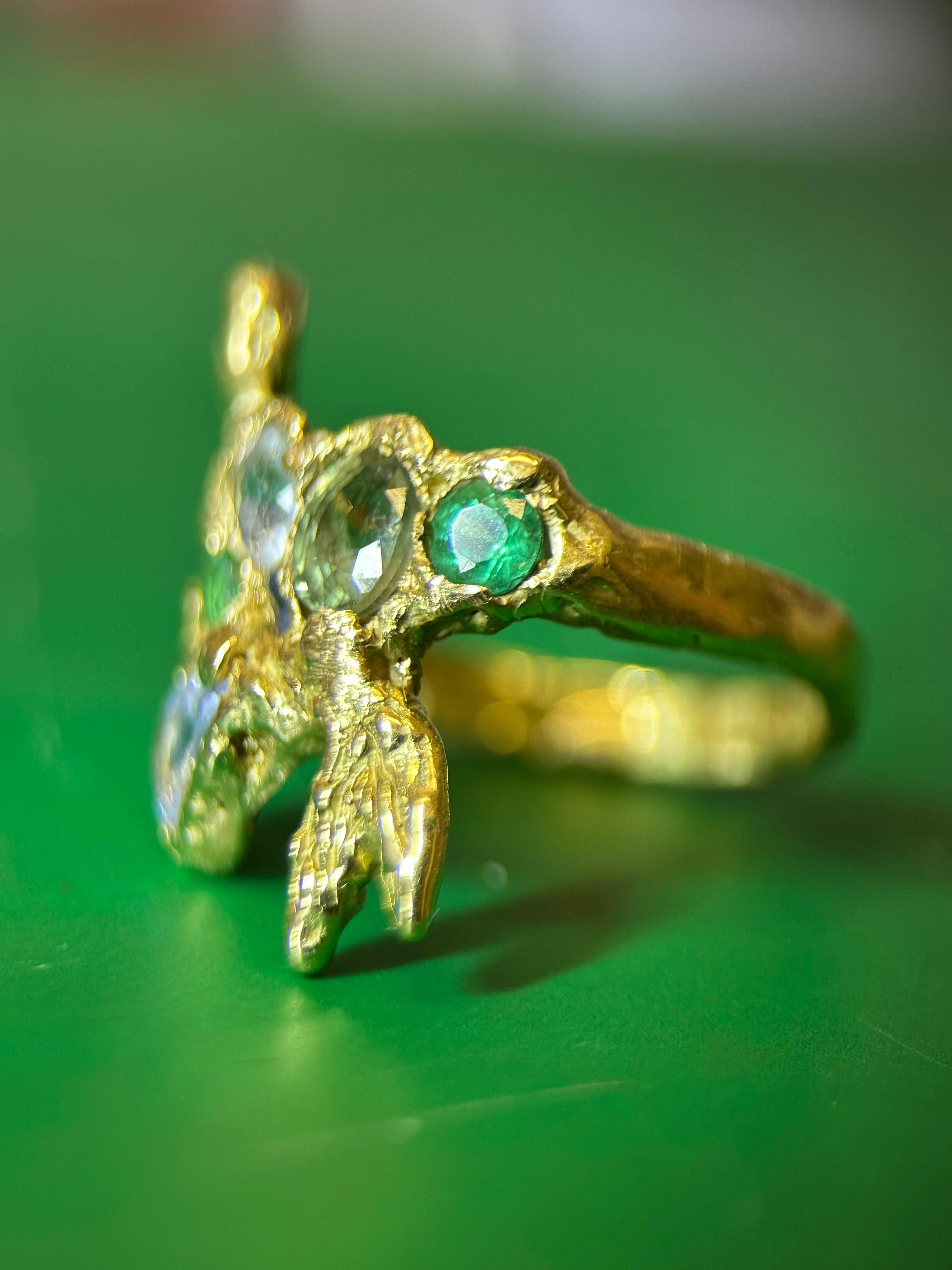 Siren Mermaid Ring with Emeralds, Sapphires, Aquamarine in Gold, in stock For Sale 6