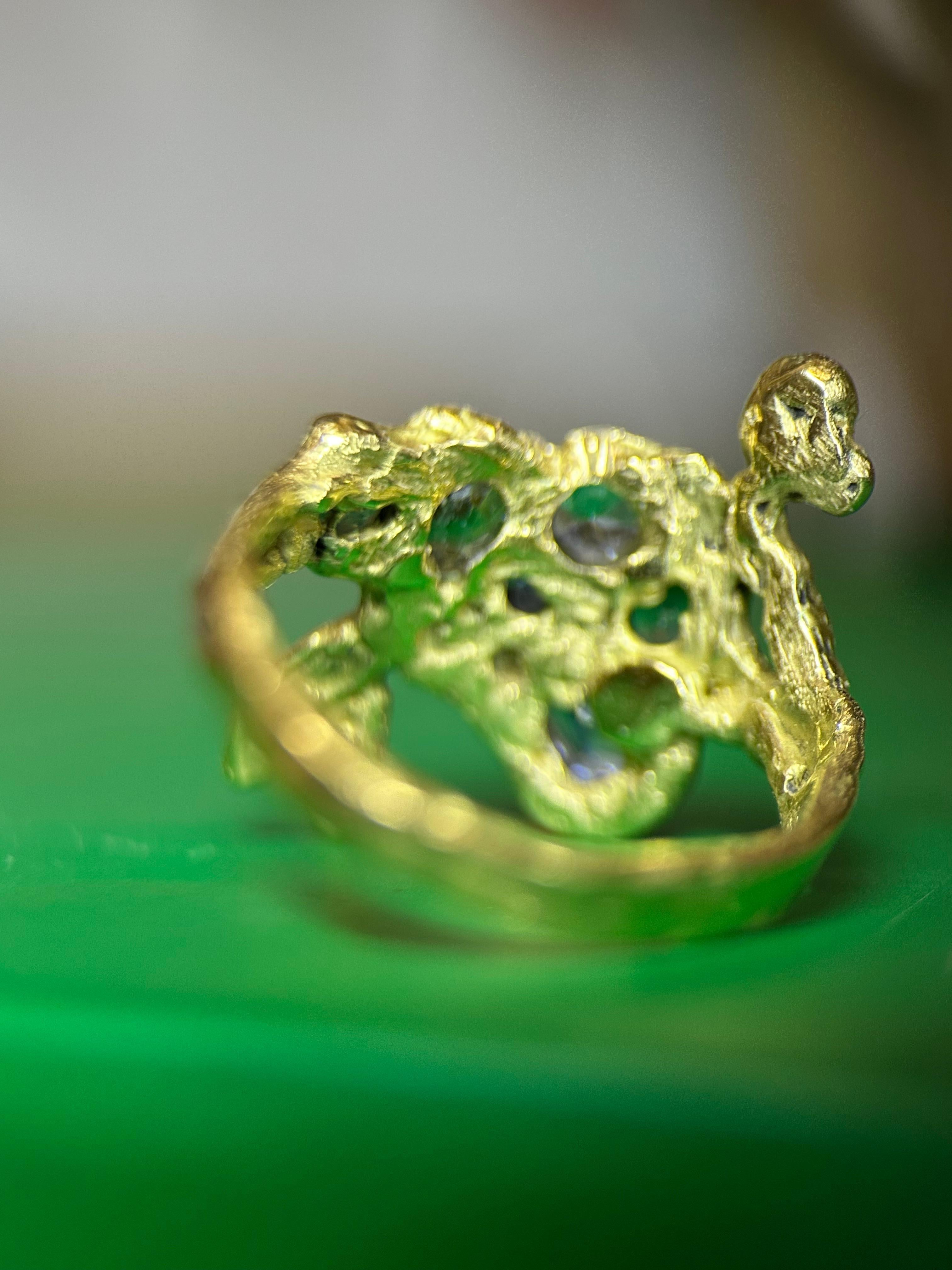 Siren Mermaid Ring with Emeralds, Sapphires, Aquamarine in Gold, in stock For Sale 2
