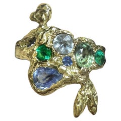 Siren Mermaid Ring with Emeralds, Sapphires, Aquamarine in Gold, in stock