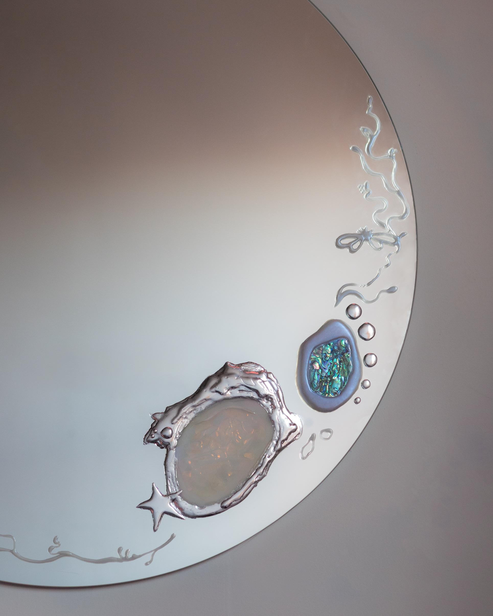 American Siren Mirror Wall Decoration by Courtney Kinnare, Silver Pearl Mirror For Sale
