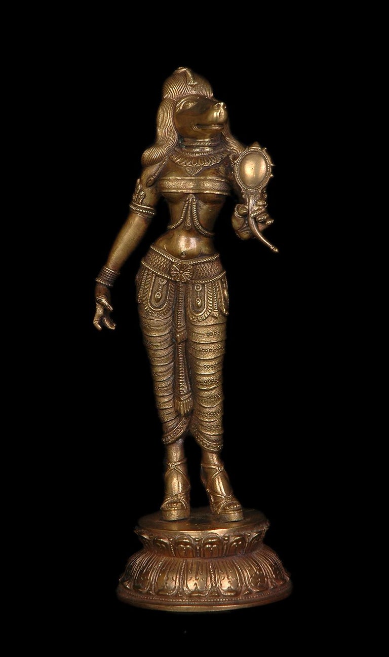 Siri Devi Khandavilli Figurative Sculpture - "Darpana Sundari" bronze figurative sculpture