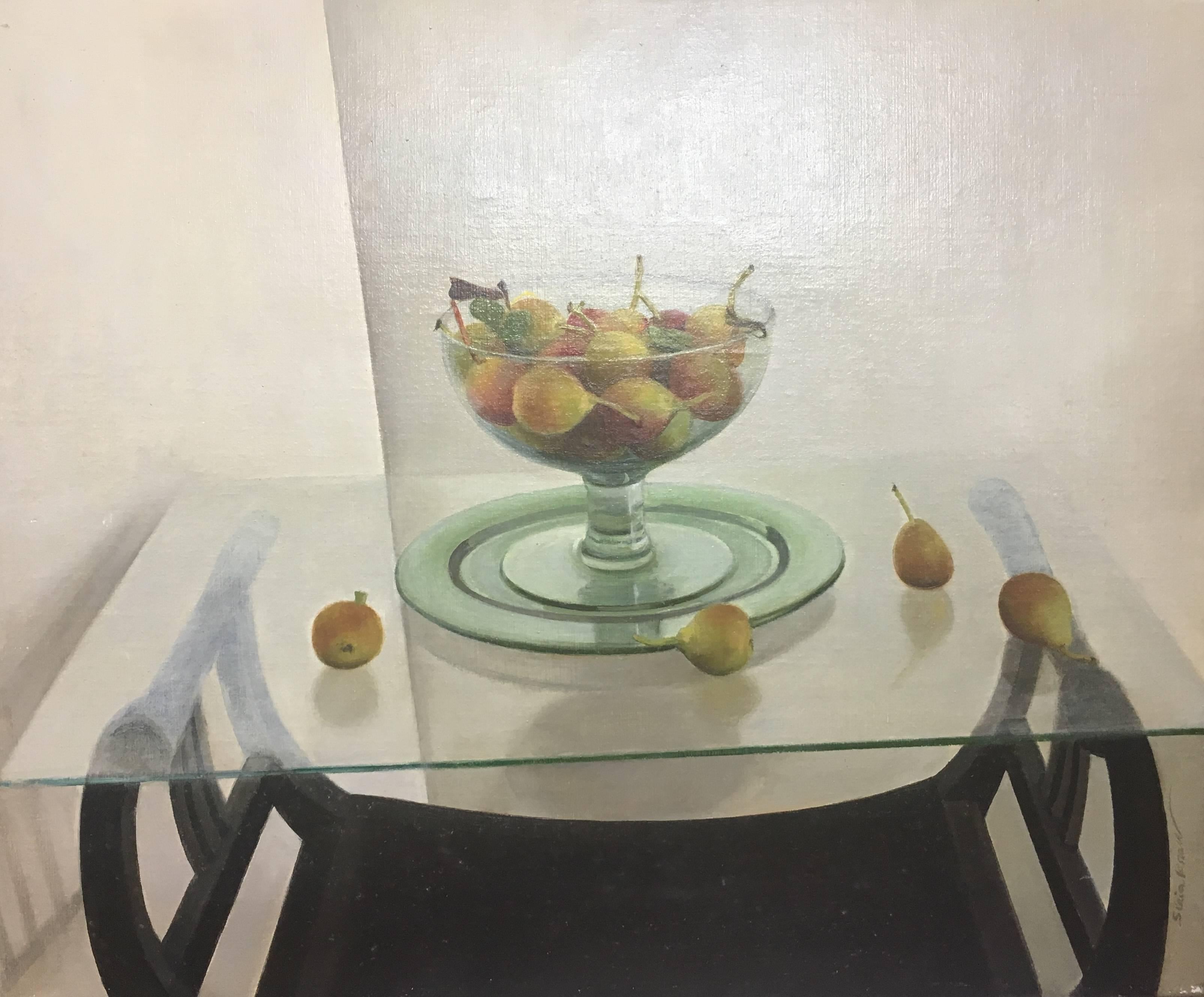 Siria Brau   TABLE CRYSTAL original realist acrylic canvas painting For Sale 1