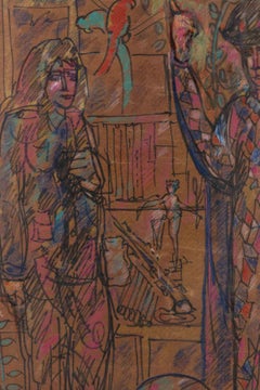 Arlecchino - Tecnica mista su cartone di Sirio Pellegrini - Anni '60